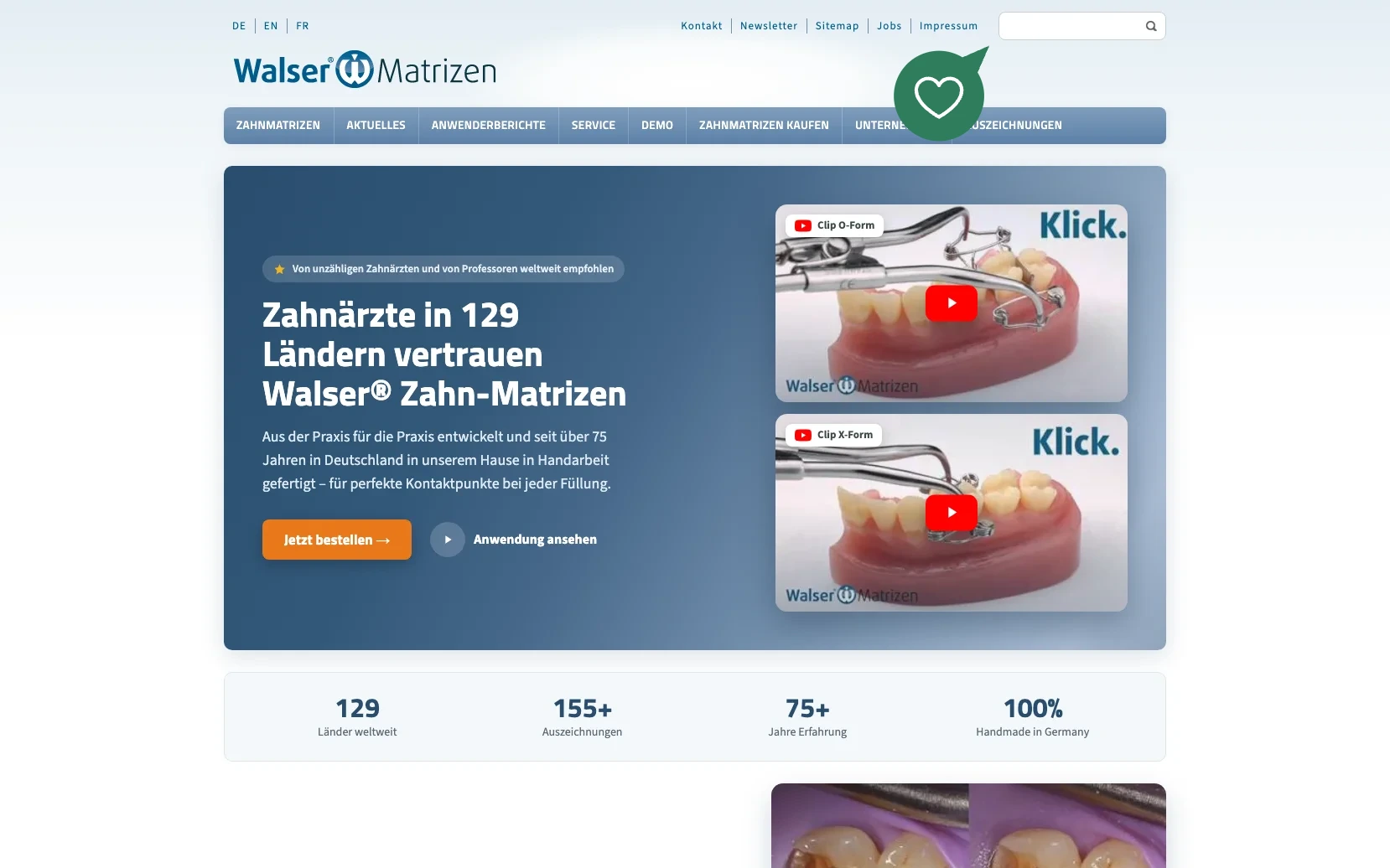 Screenshot-Beleg: Dr. Walser Dental GmbH — Kriterium 2.1 Suchfeld persistent in Top-Bar