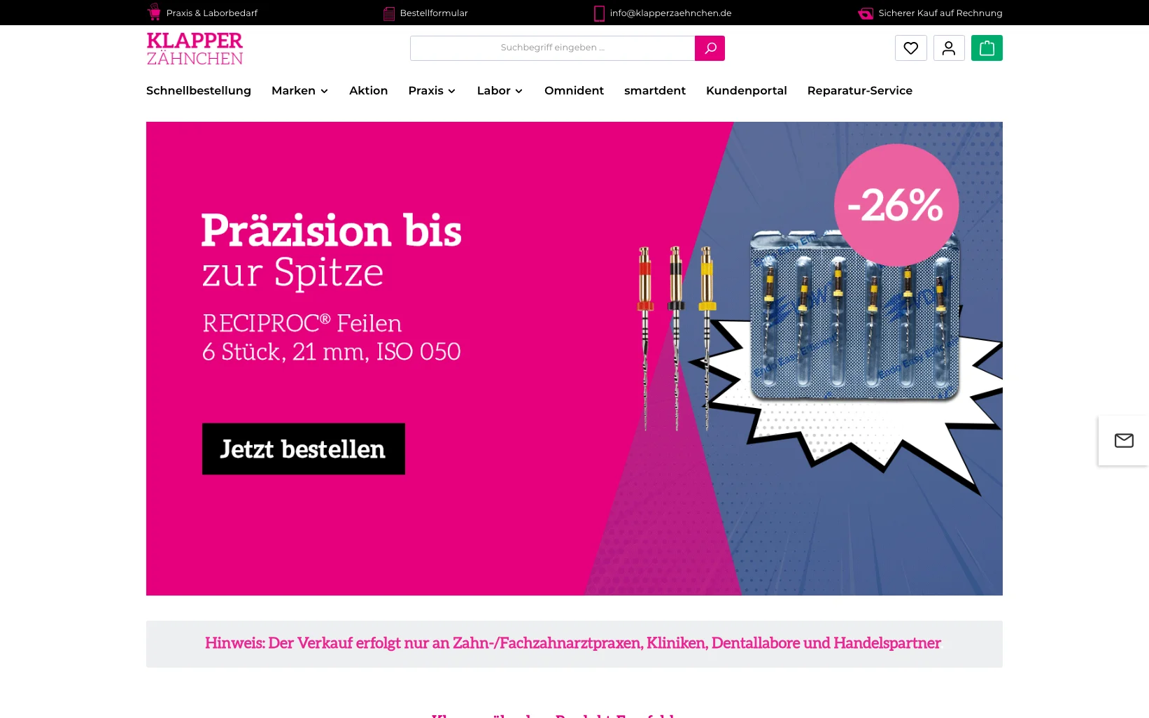 Screenshot-Beleg: Klapperzähnchen — Kriterium 2.1 Suchfeld persistent in Top-Bar