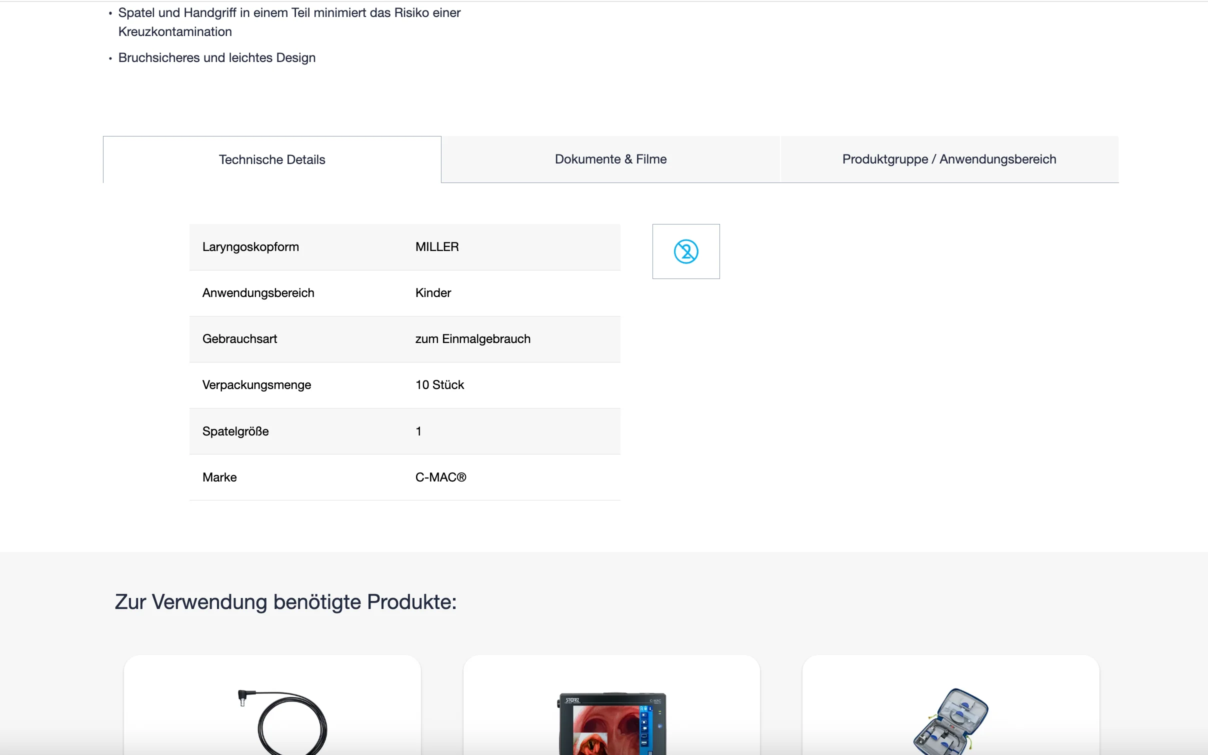 Screenshot-Beleg: Karl Storz — Kriterium 4.3 Strukturierte Produktinformation