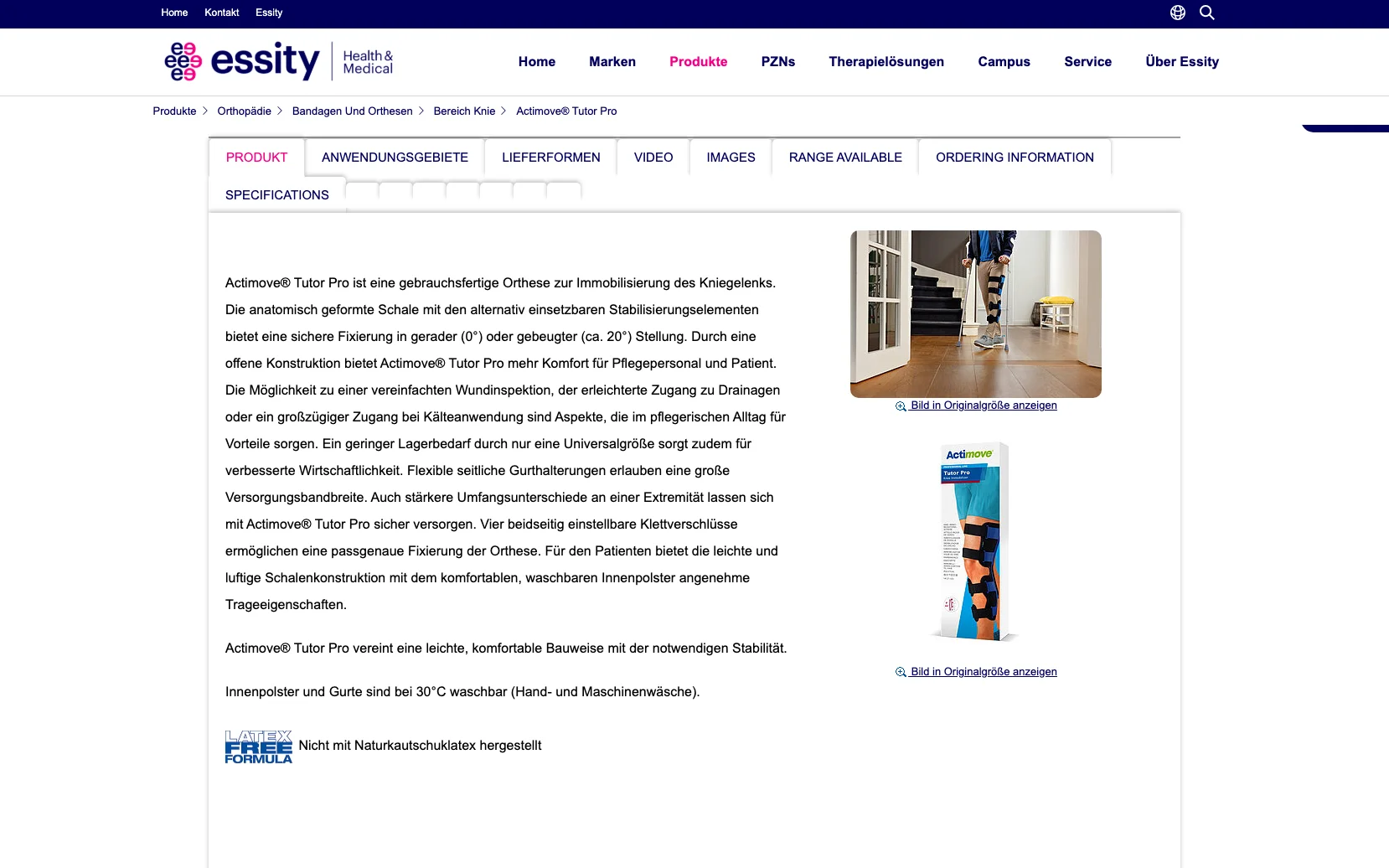 Screenshot-Beleg: Medical Essity — Kriterium 4.1 Mehrere Bilder + Zoom (360°)