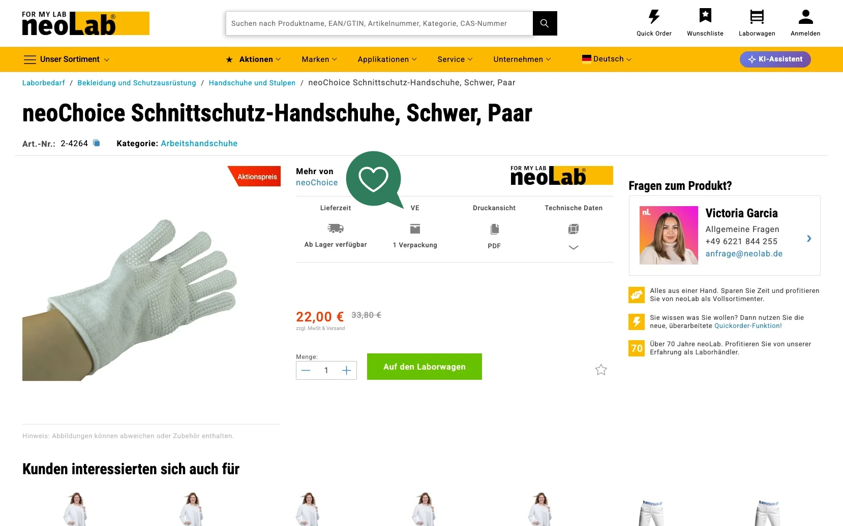 Screenshot-Beleg: neoLab — Kriterium 4.4 Verpackungseinheit / Varianten
