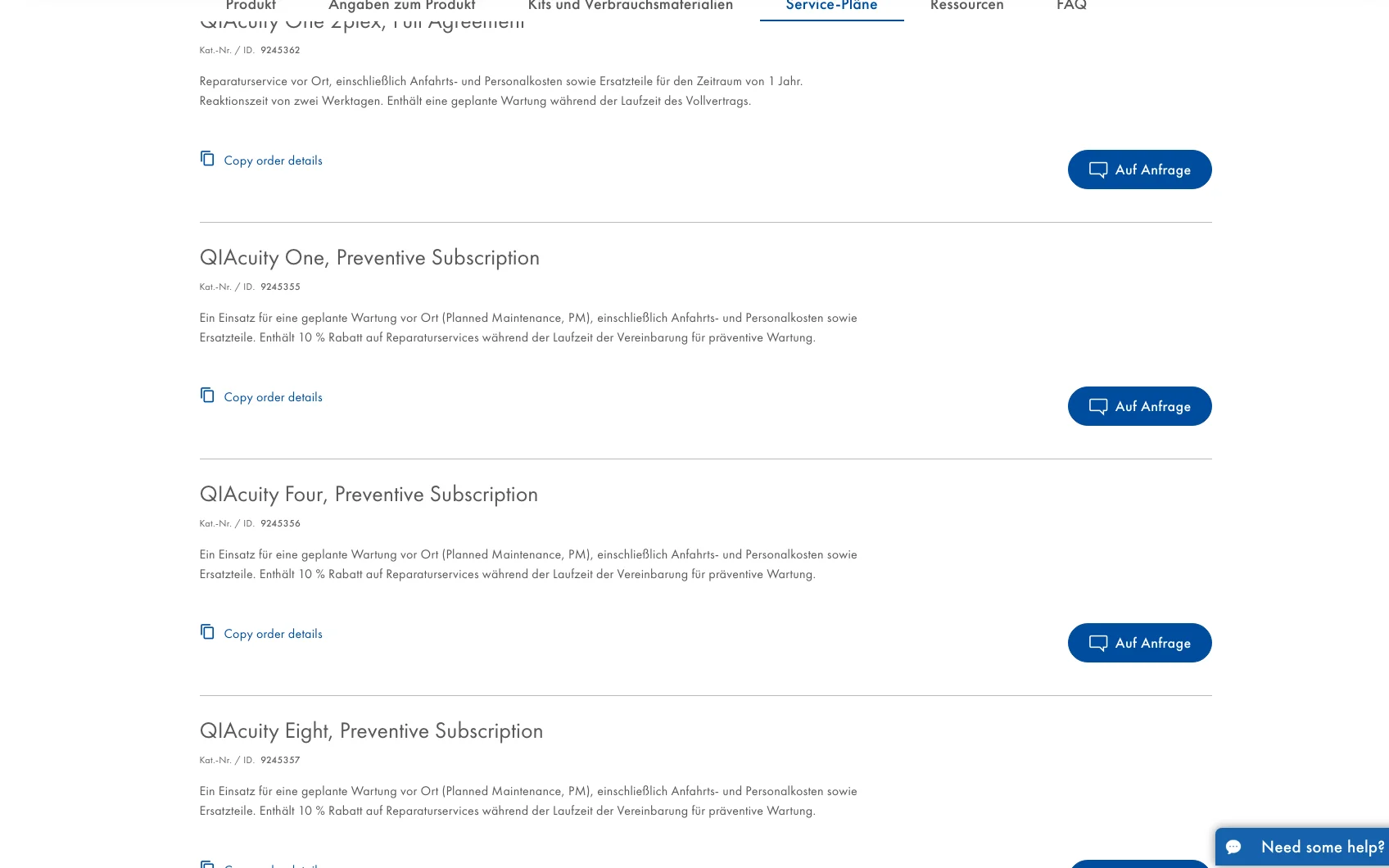 Screenshot-Beleg: QIAGEN — Kriterium 6.5 Service- / Wartungs-Bereich