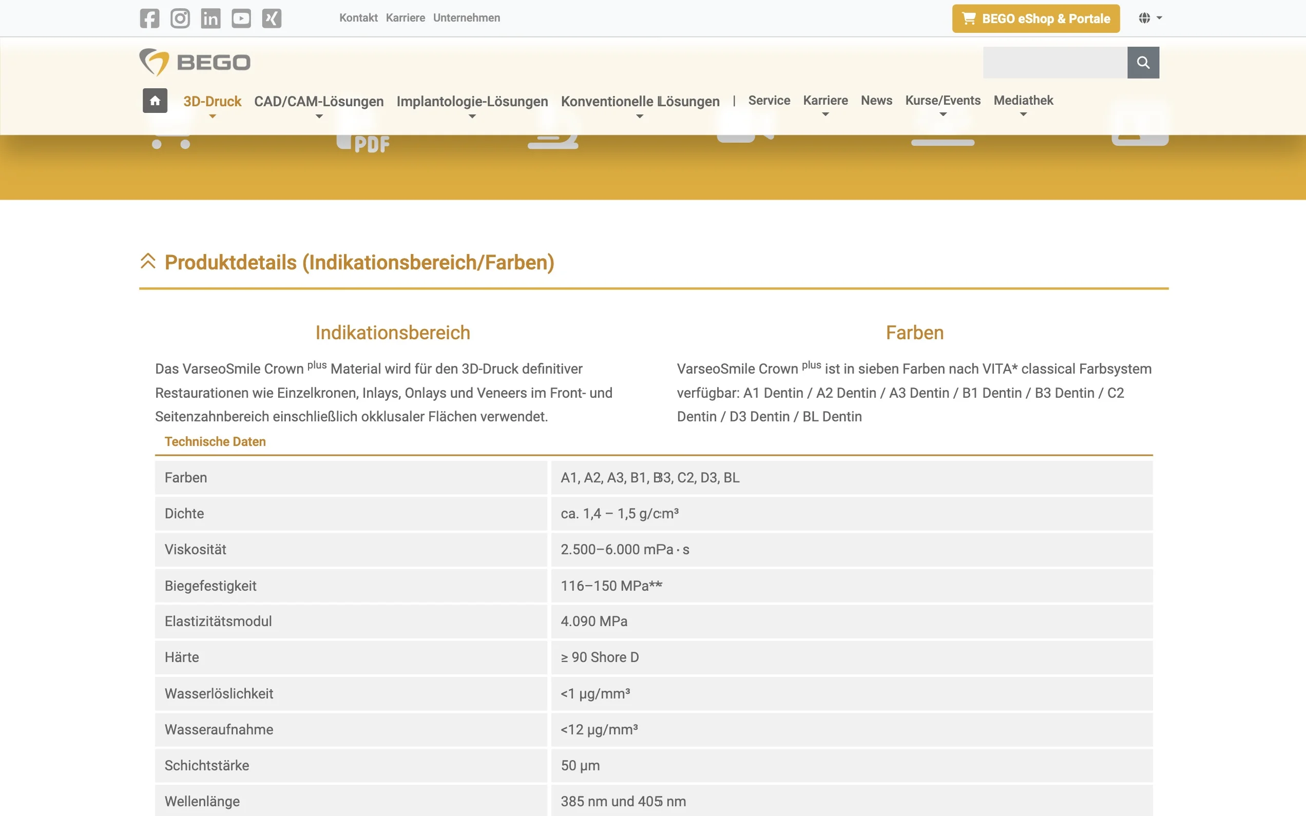 Screenshot-Beleg: BEGO — Kriterium 4.3 Strukturierte Produktinformation