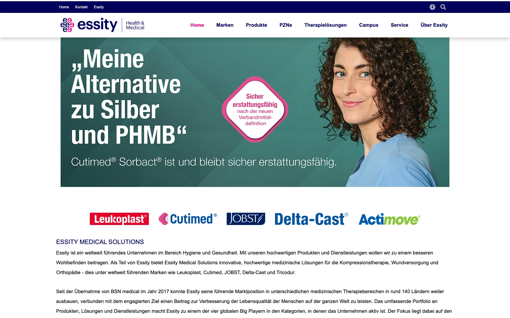 Screenshot-Beleg: Medical Essity — Kriterium 1.4 Design & Gesamteindruck