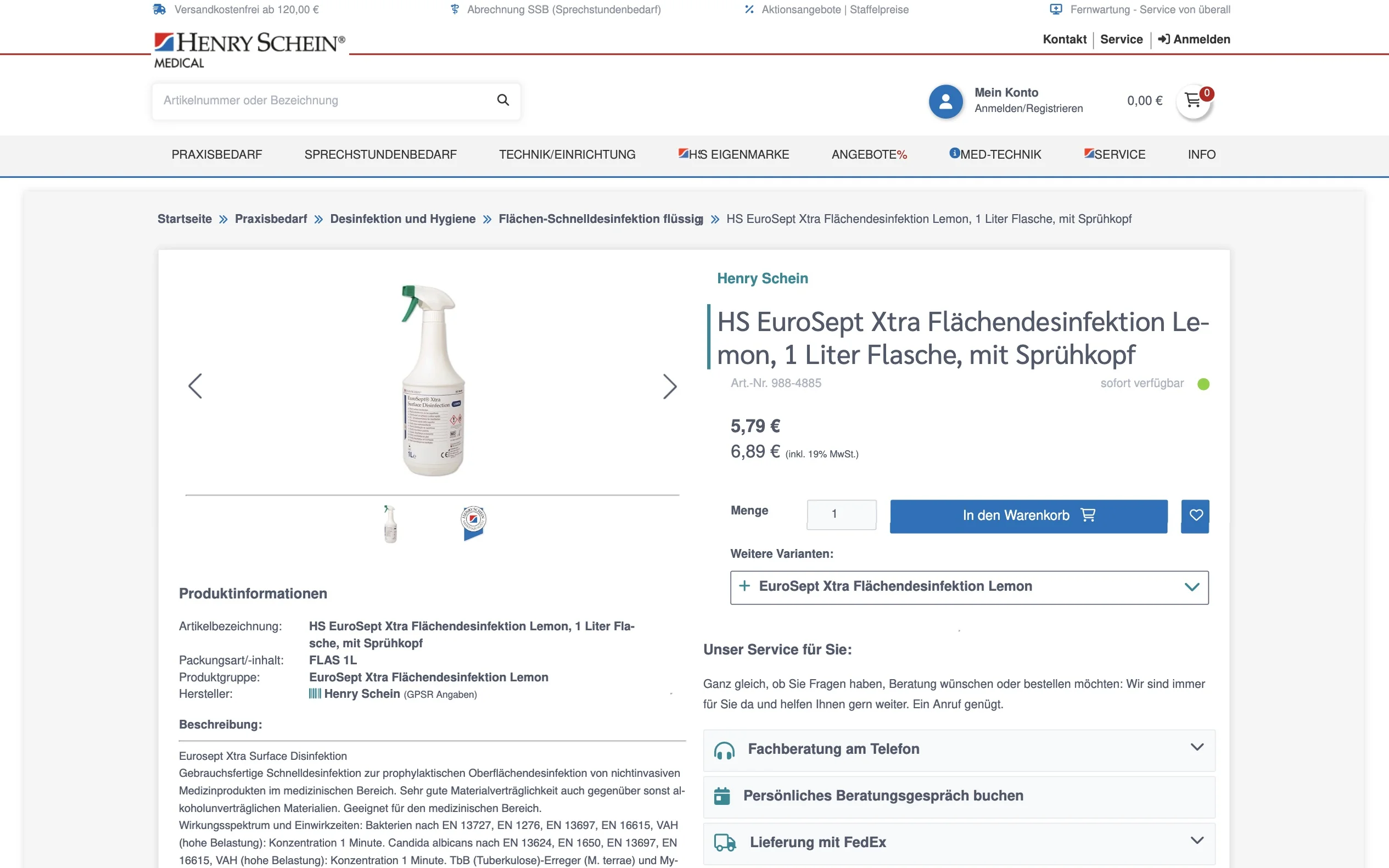 Screenshot-Beleg: Henry Schein Medical — Kriterium 1.2 Grundpreis / €-pro-Einheit