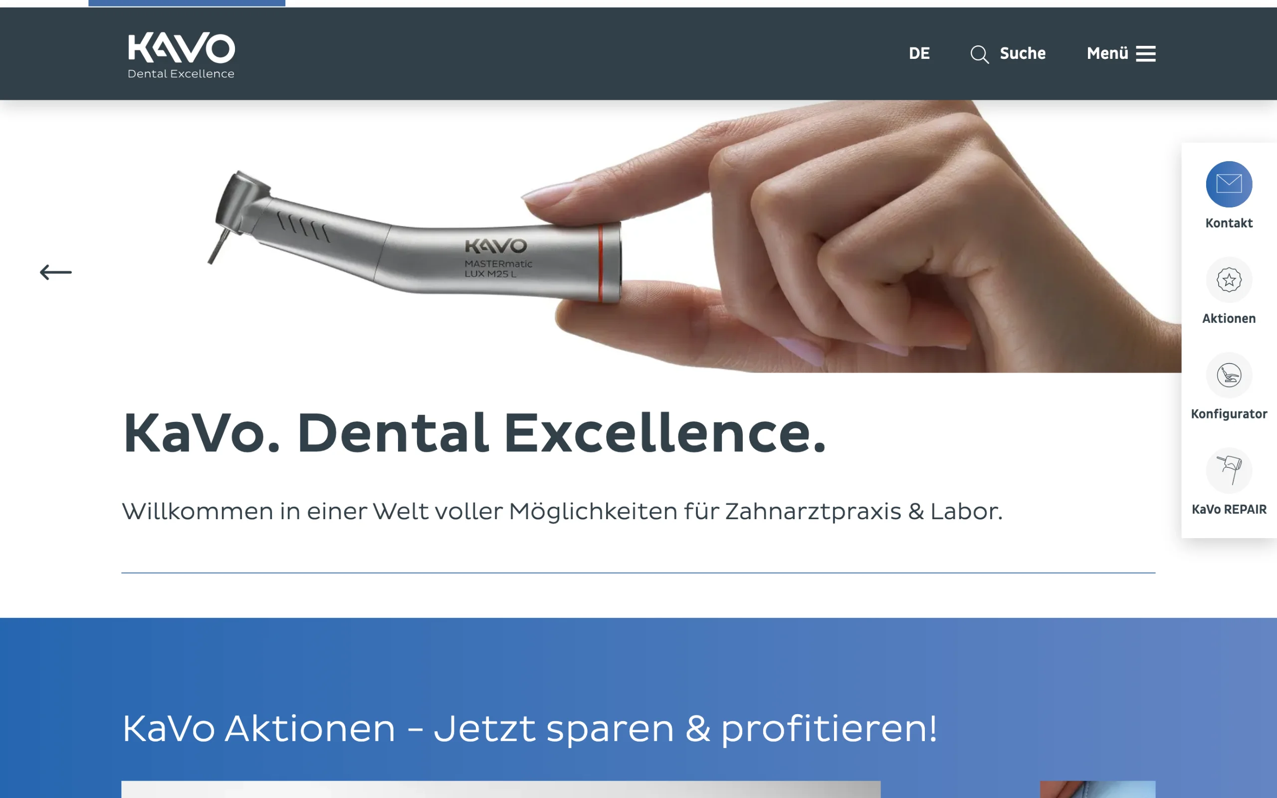 Screenshot-Beleg: KaVo Dental — Kriterium 1.4 Design & Gesamteindruck