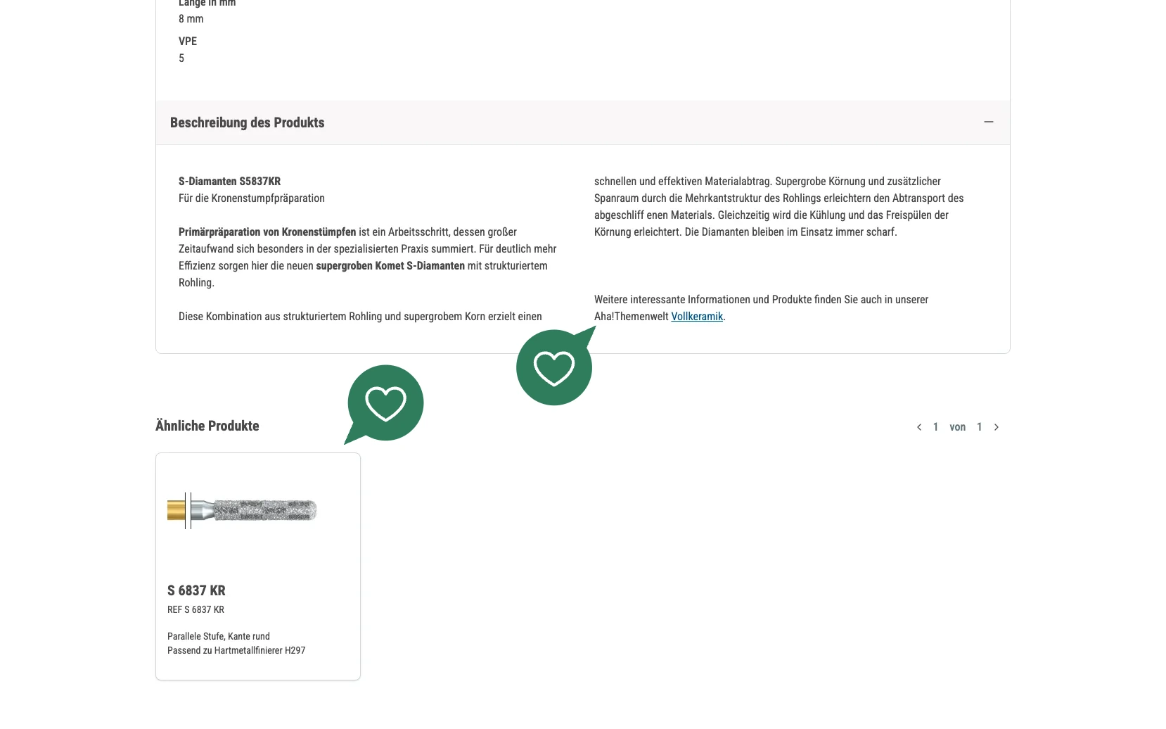 Screenshot-Beleg: Komet Dental — Kriterium 4.9 Passende Produkte & Zubehör