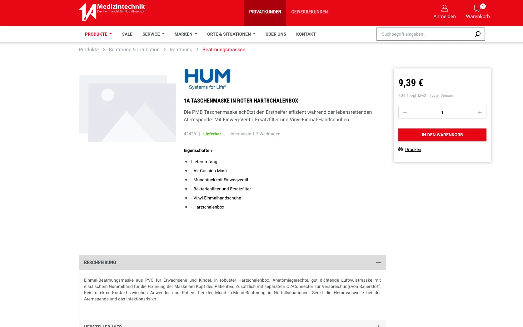Screenshot-Beleg: 1a-medizintechnik — Kriterium 4.1 Mehrere Bilder + Zoom (360°)