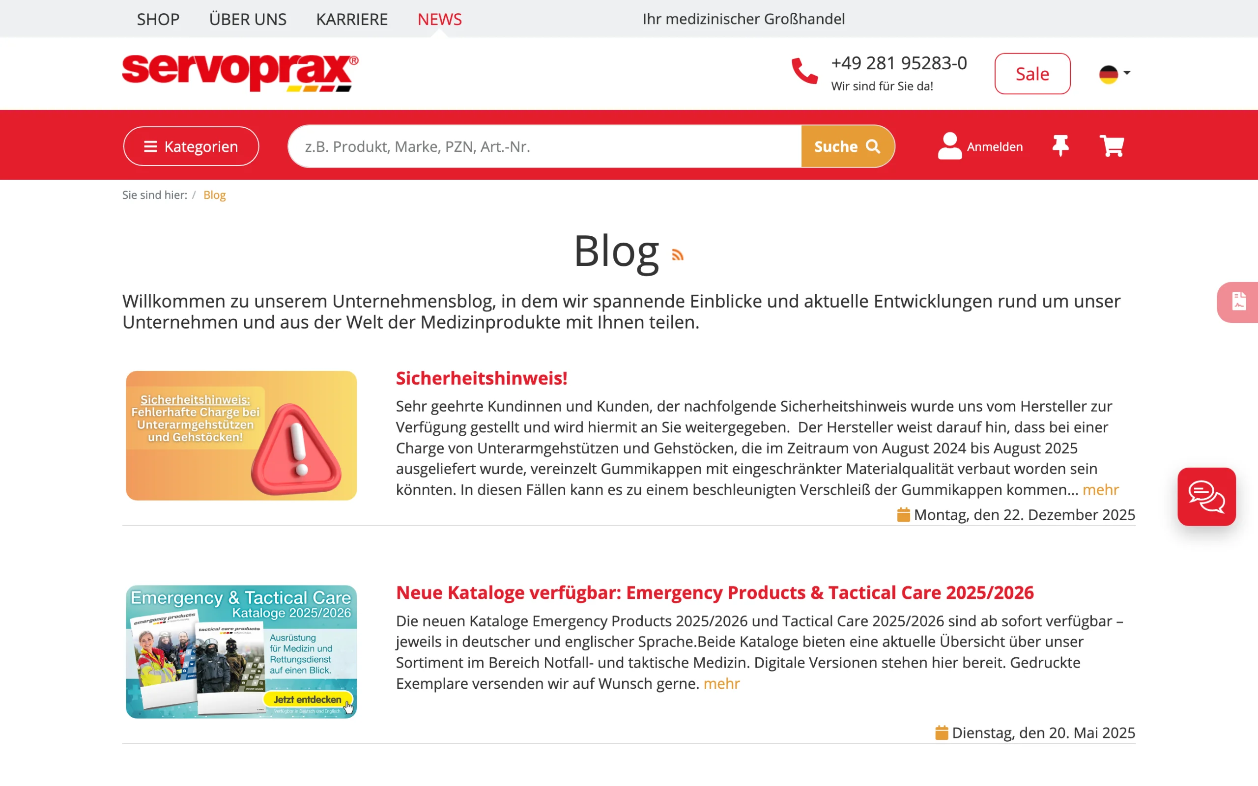 Screenshot-Beleg: Servoprax — Kriterium 6.7 Content-/Ratgeber-Bereich