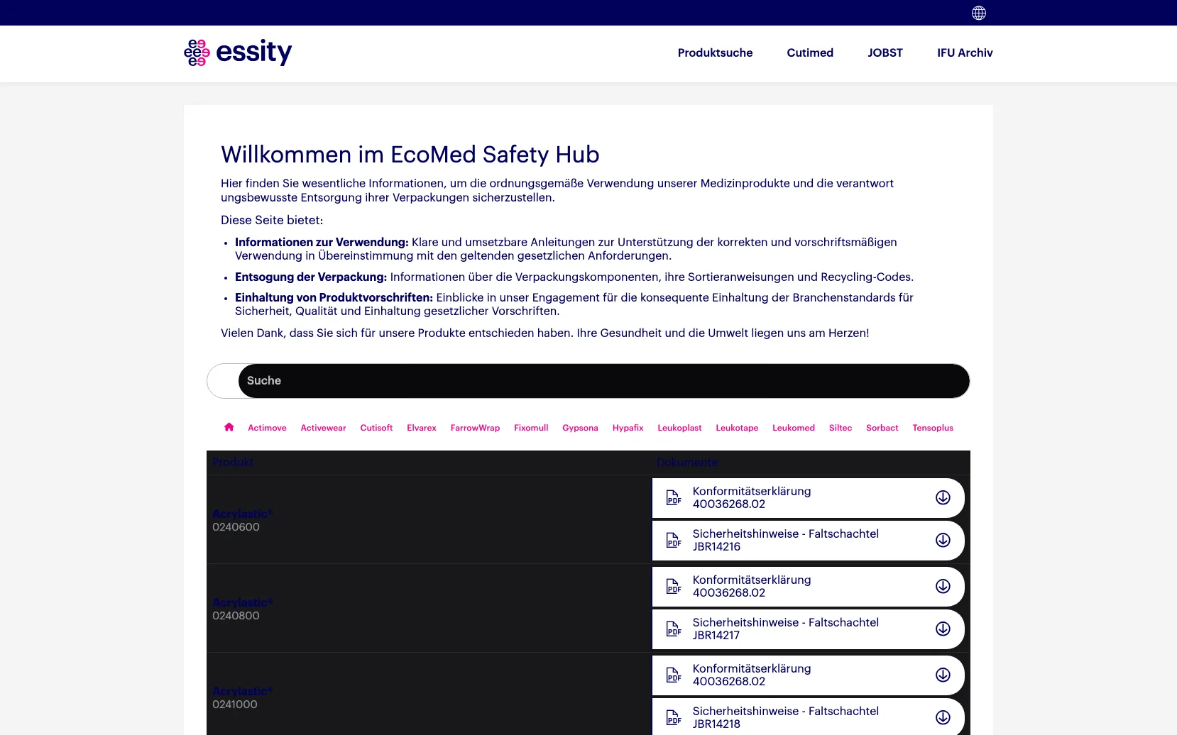 Screenshot-Beleg: Medical Essity — Kriterium 4.5 Klinische Studien / Evidenz