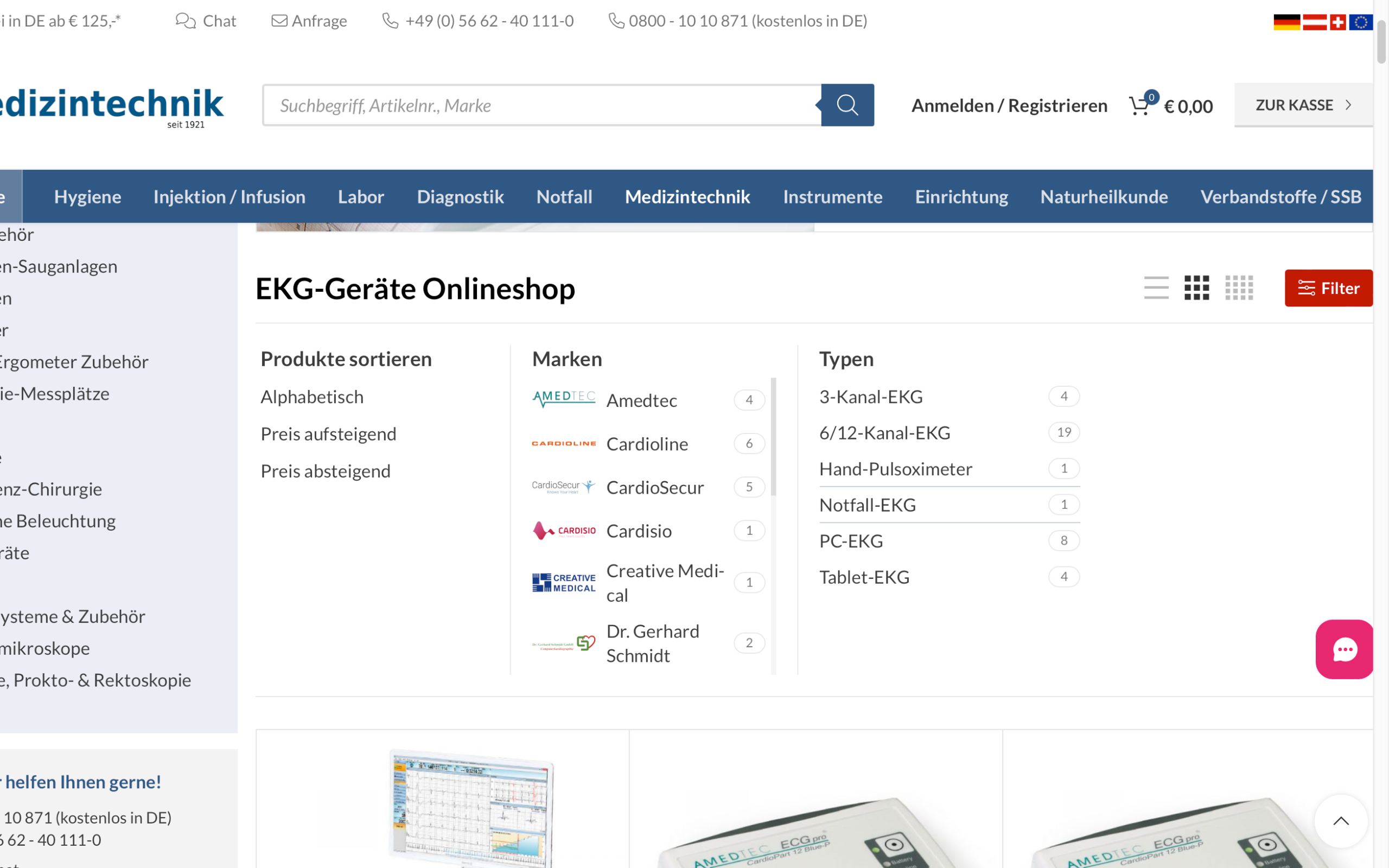 Screenshot-Beleg: KS Medizintechnik — Kriterium 3.2 Sortieroptionen