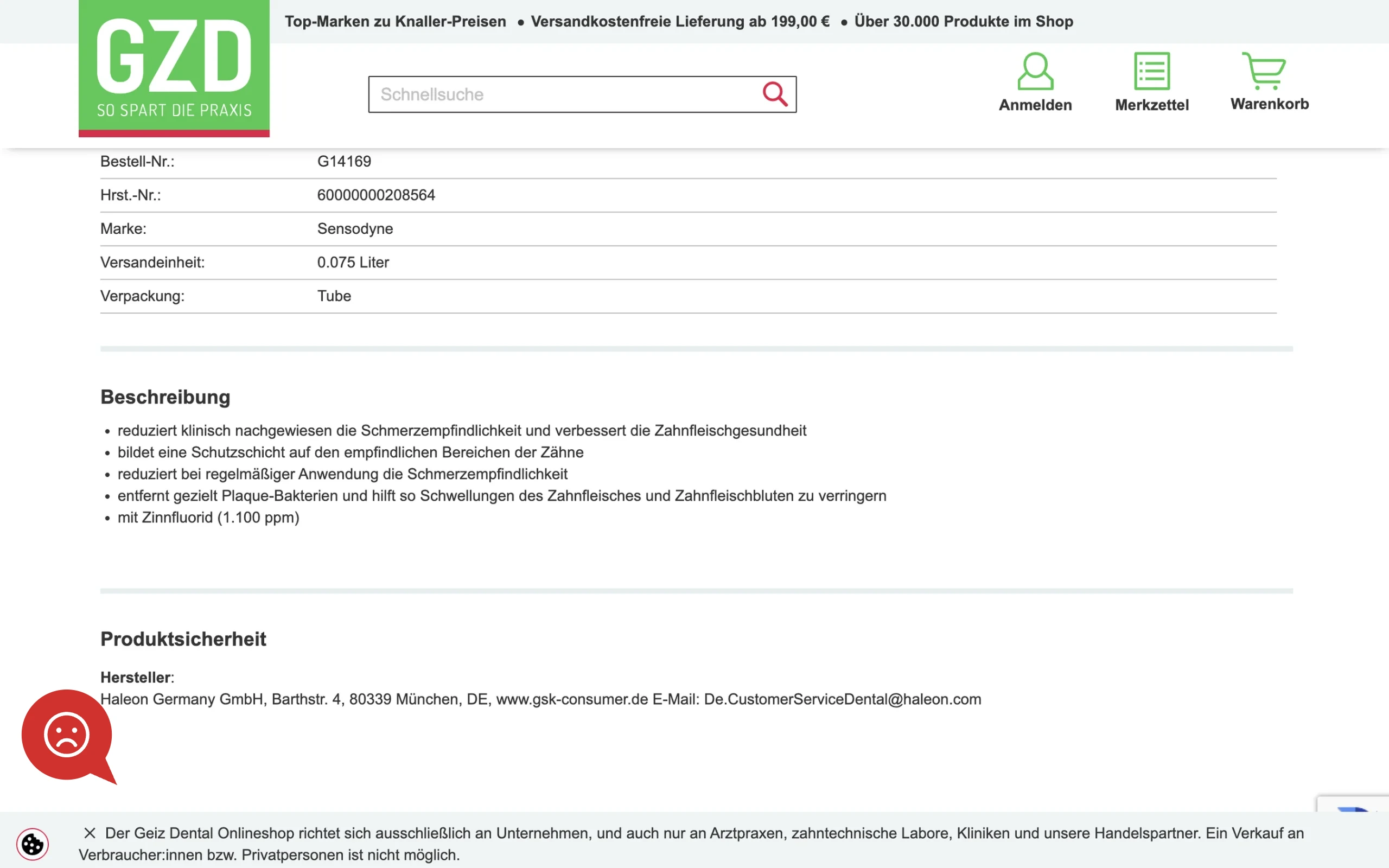 Screenshot-Beleg: Geiz Dental — Kriterium 4.9 Passende Produkte & Zubehör