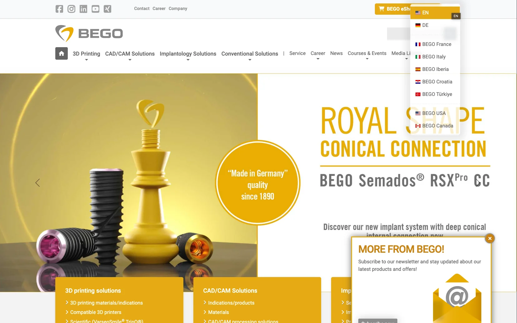 Screenshot-Beleg: BEGO — Kriterium 1.5 Sprachauswahl