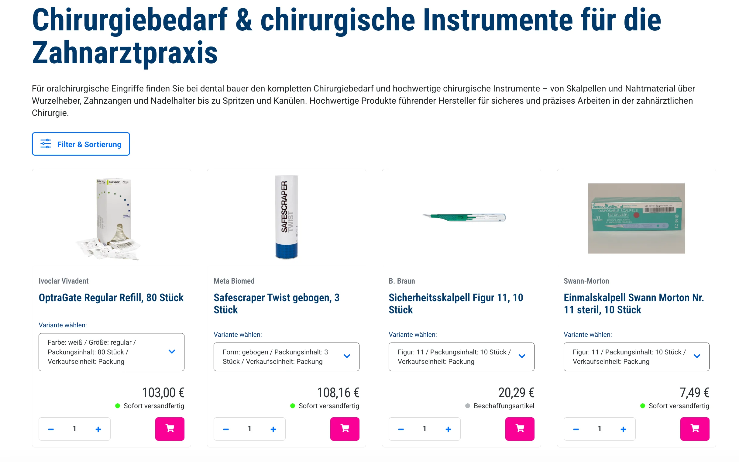 Screenshot-Beleg: Dental Bauer — Kriterium 3.3 Produktidentifikation in der Produktliste