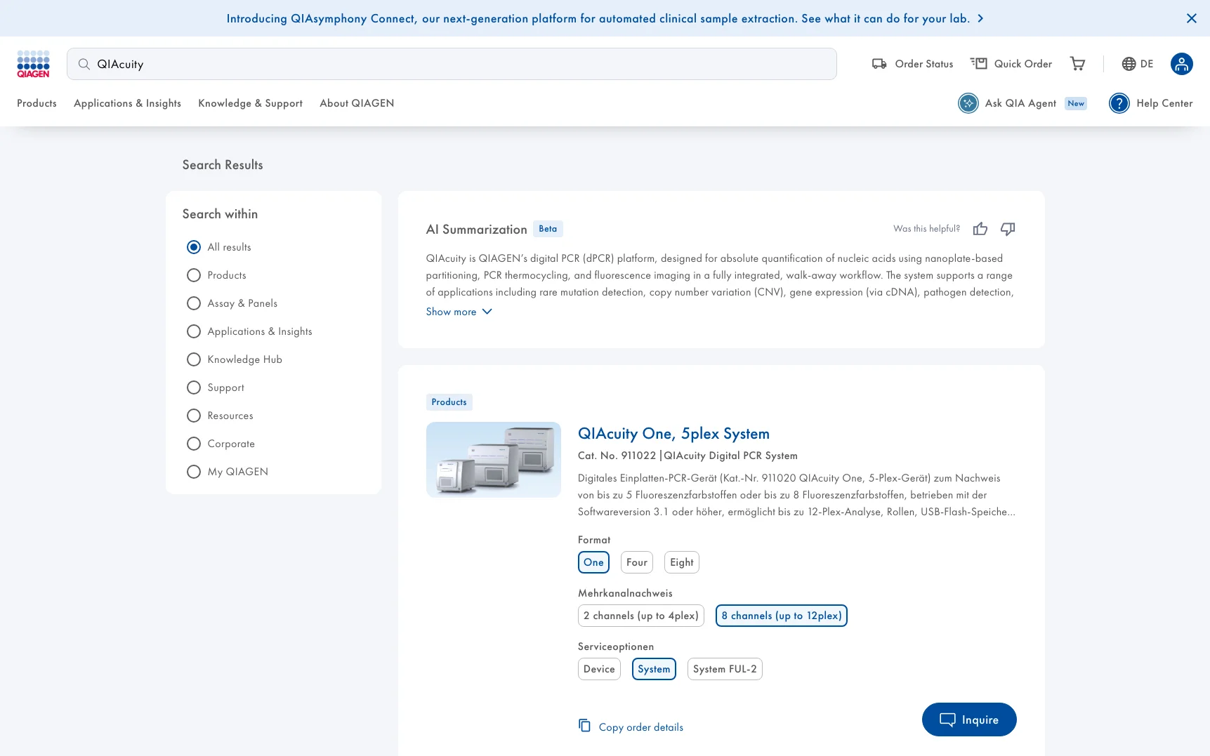 Screenshot-Beleg: QIAGEN — Kriterium 6.6 KI-Funktionen / KI-Beratung