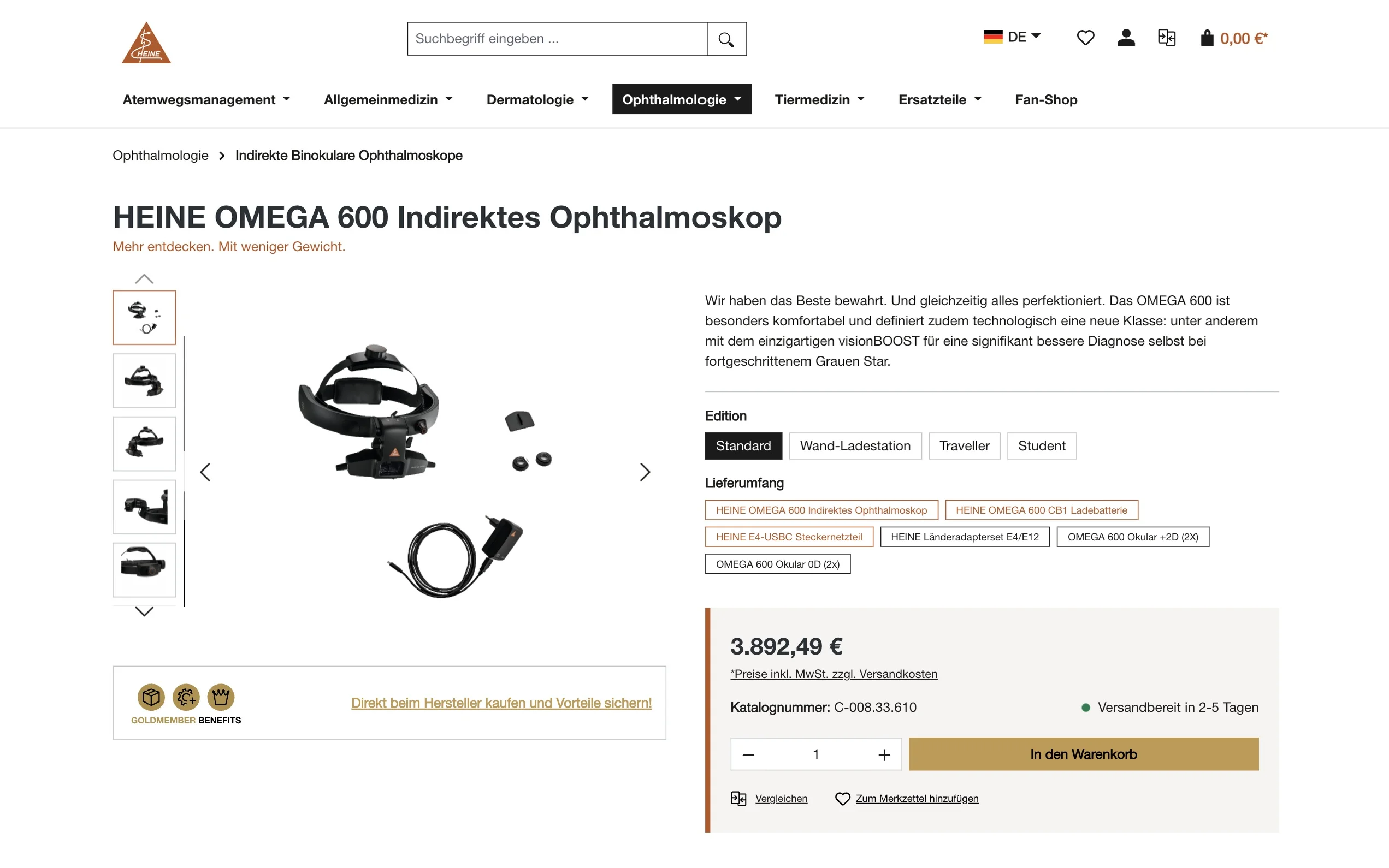 Screenshot-Beleg: Heine Optotechnik — Kriterium 6.2 Live-Chat oder Chatbot