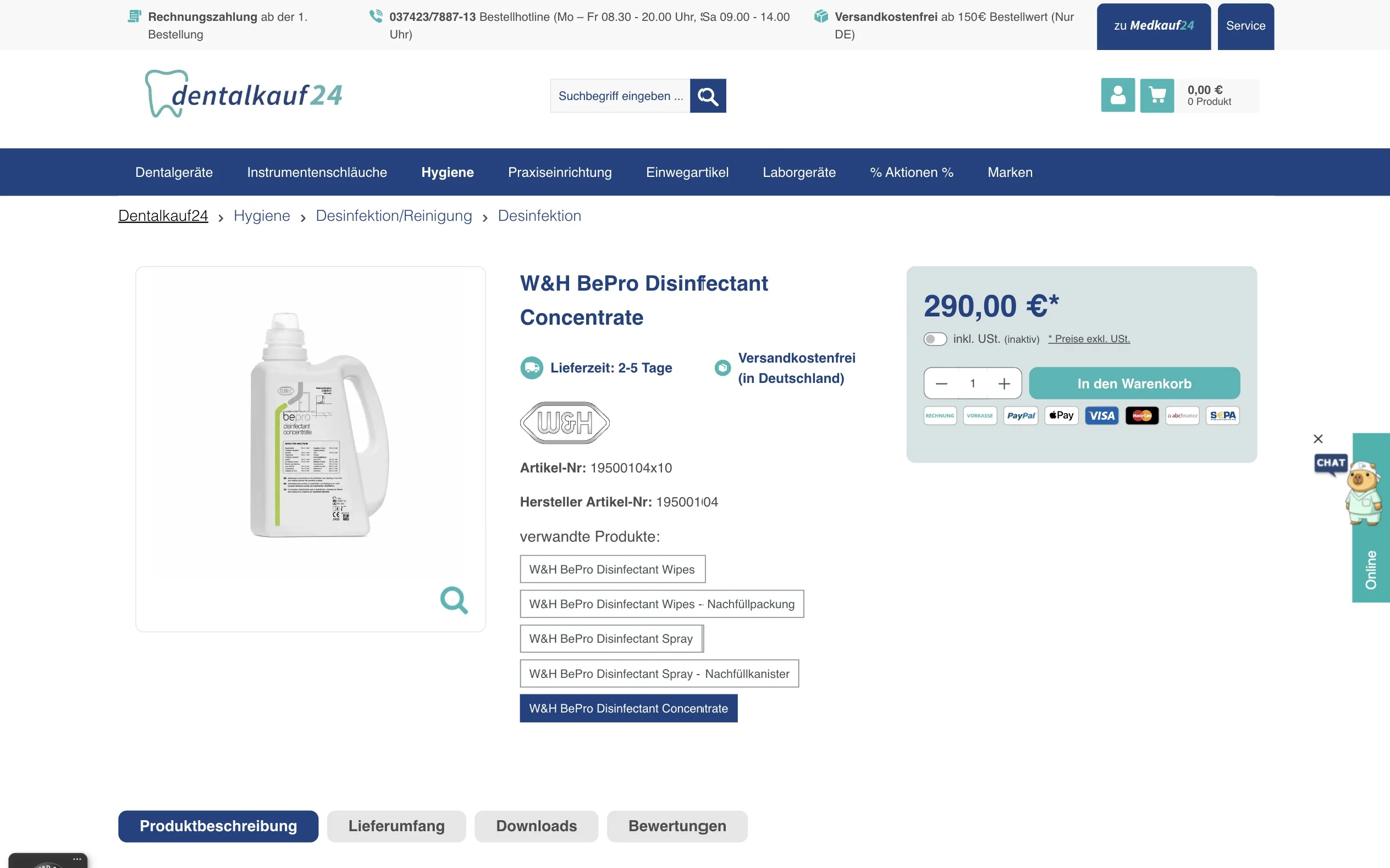 Screenshot-Beleg: Dentalkauf24 — Kriterium 1.2 Grundpreis / €-pro-Einheit