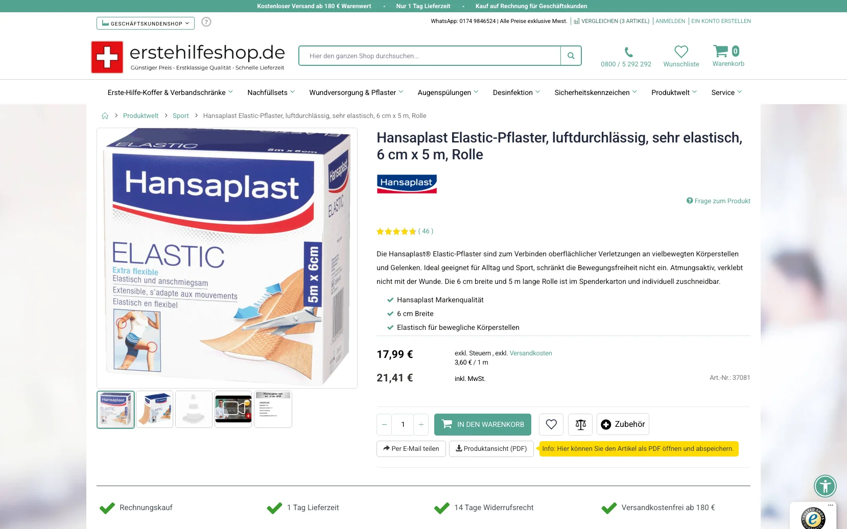 Screenshot-Beleg: erstehilfeshop.de — Kriterium 4.1 Mehrere Bilder + Zoom (360°)