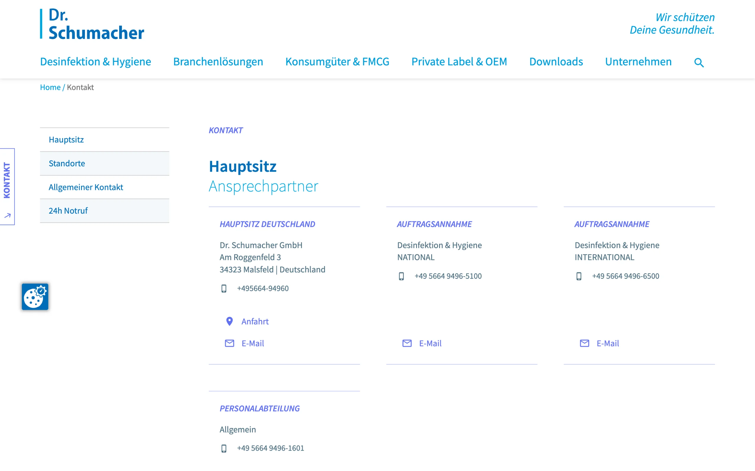 Screenshot-Beleg: Dr. Schumacher — Kriterium 5.1 „Wo kaufen"-Info auf Site