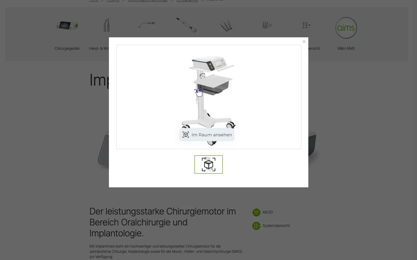 Screenshot-Beleg: W&H Dentalwerk — Kriterium 4.7 3D / AR / Konfigurator