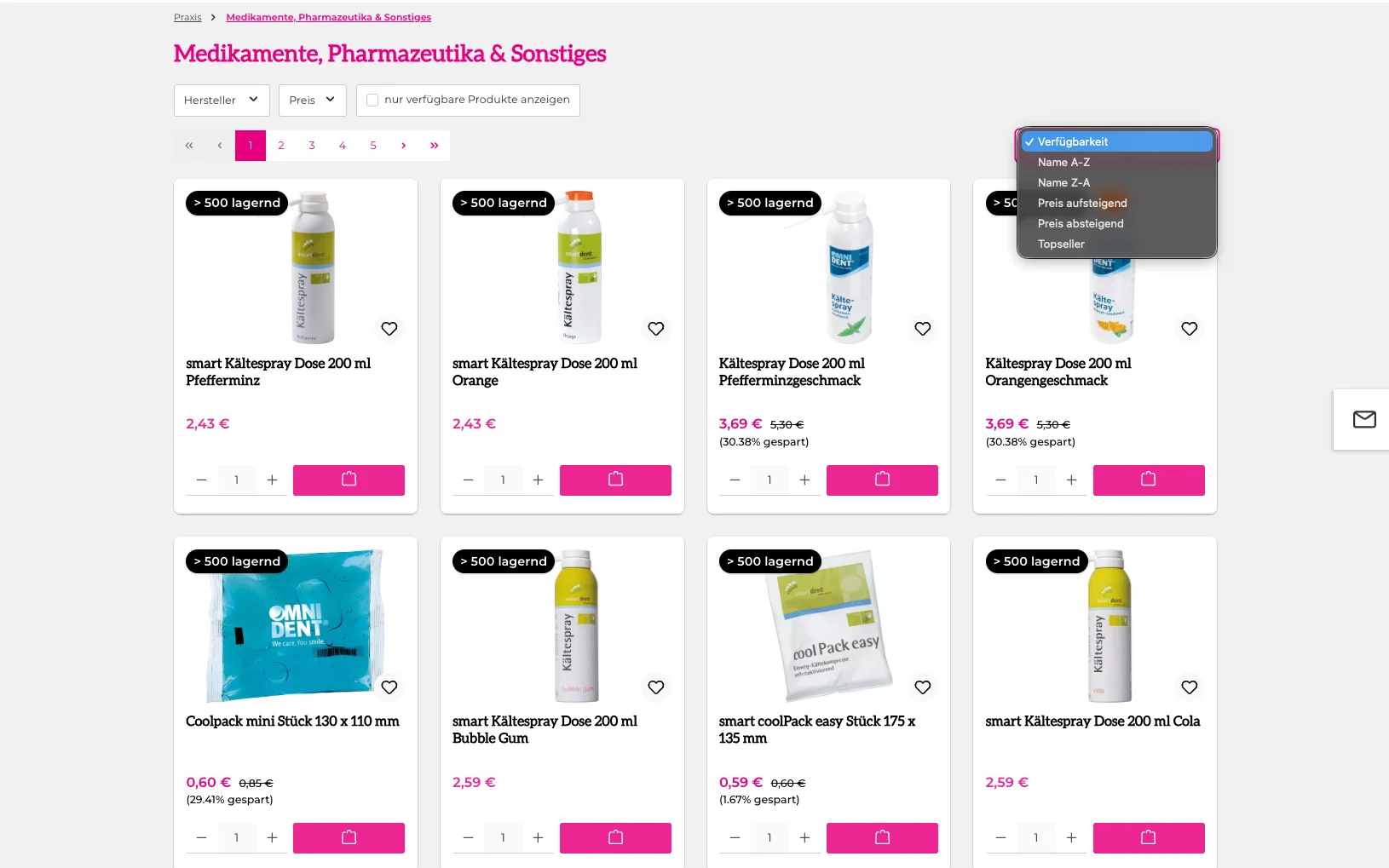 Screenshot-Beleg: Klapperzähnchen — Kriterium 3.2 Sortieroptionen
