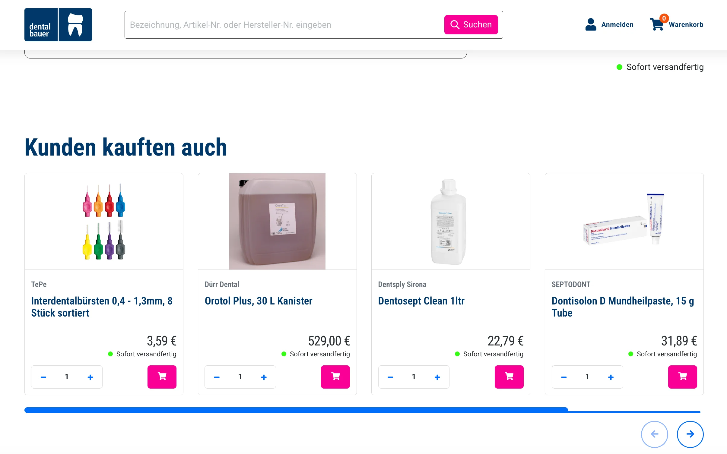 Screenshot-Beleg: Dental Bauer — Kriterium 4.9 Passende Produkte & Zubehör