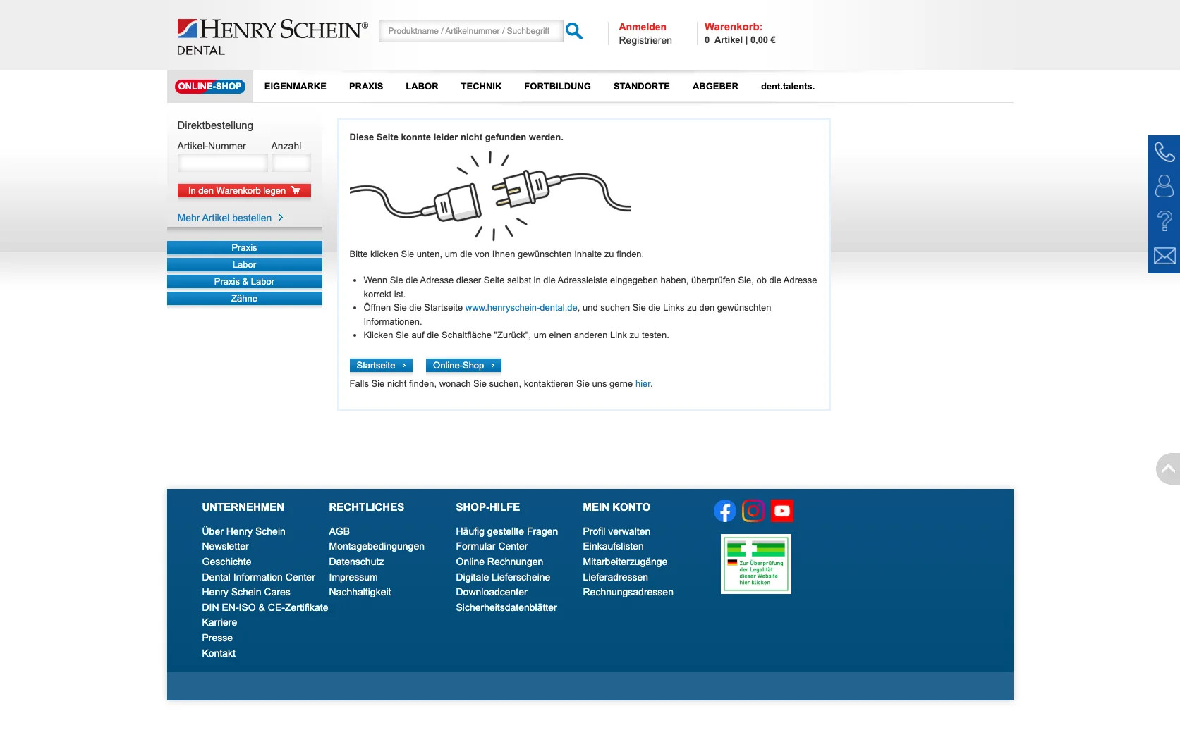 Screenshot-Beleg: Henry Schein Dental — Kriterium 1.4 Design & Gesamteindruck