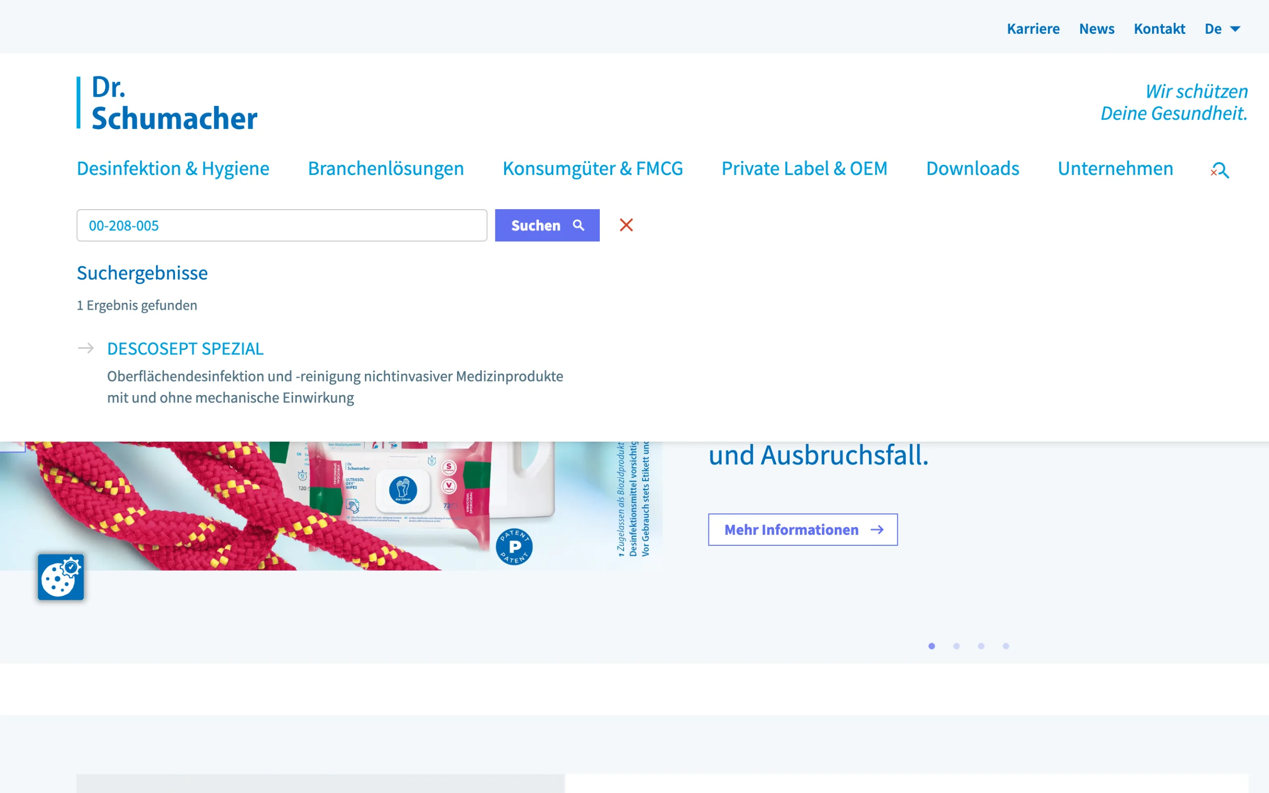 Screenshot-Beleg: Dr. Schumacher — Kriterium 2.2 Suche per Artikelnr./PZN/REF