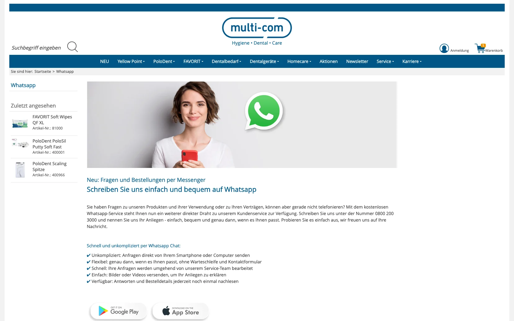Screenshot-Beleg: multi-com — Kriterium 6.2 Live-Chat oder Chatbot