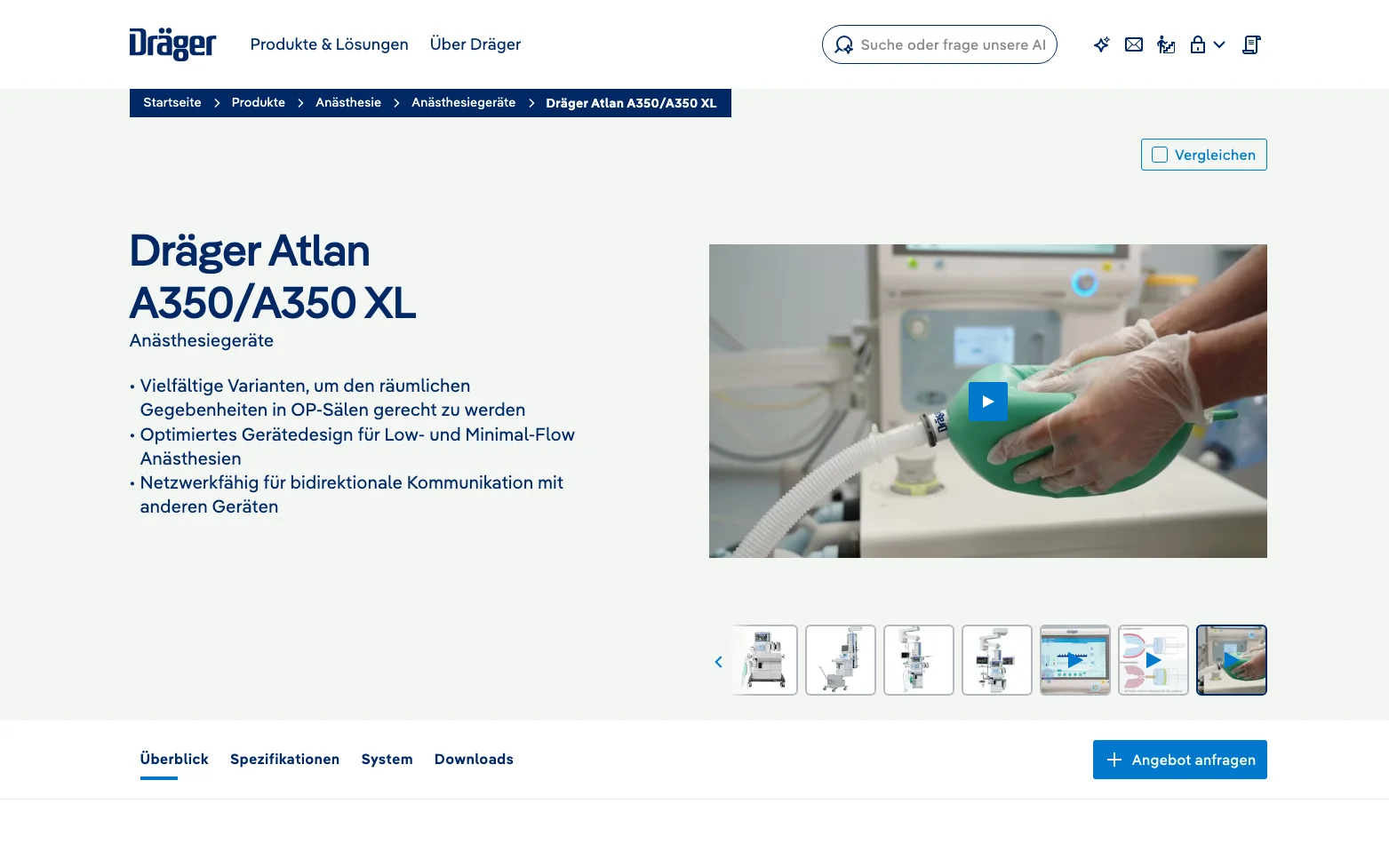 Screenshot-Beleg: Dräger — Kriterium 4.1 Mehrere Bilder + Zoom (360°)