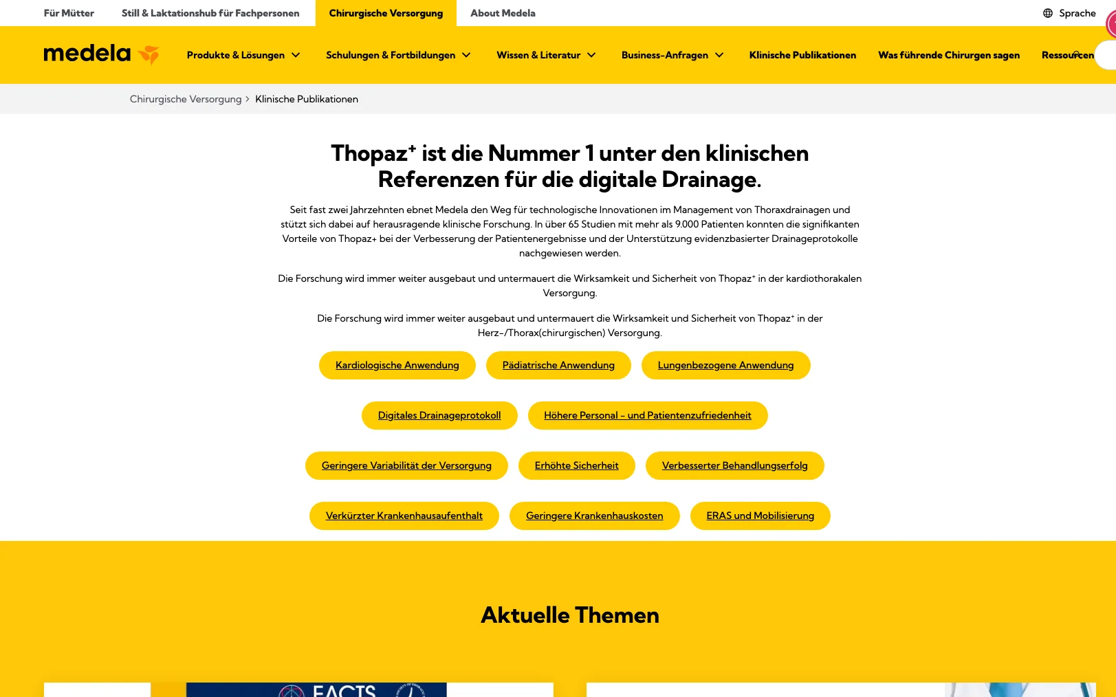 Screenshot-Beleg: Medela — Kriterium 4.5 Klinische Studien / Evidenz