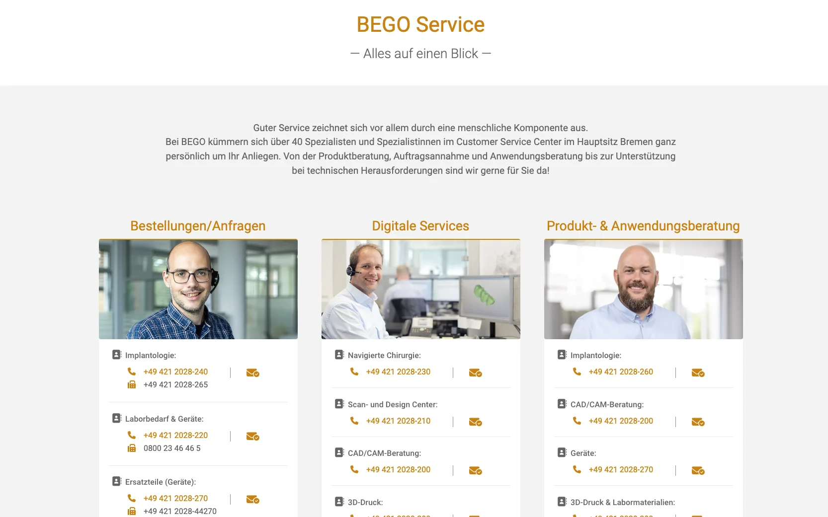 Screenshot-Beleg: BEGO — Kriterium 6.5 Service- / Wartungs-Bereich