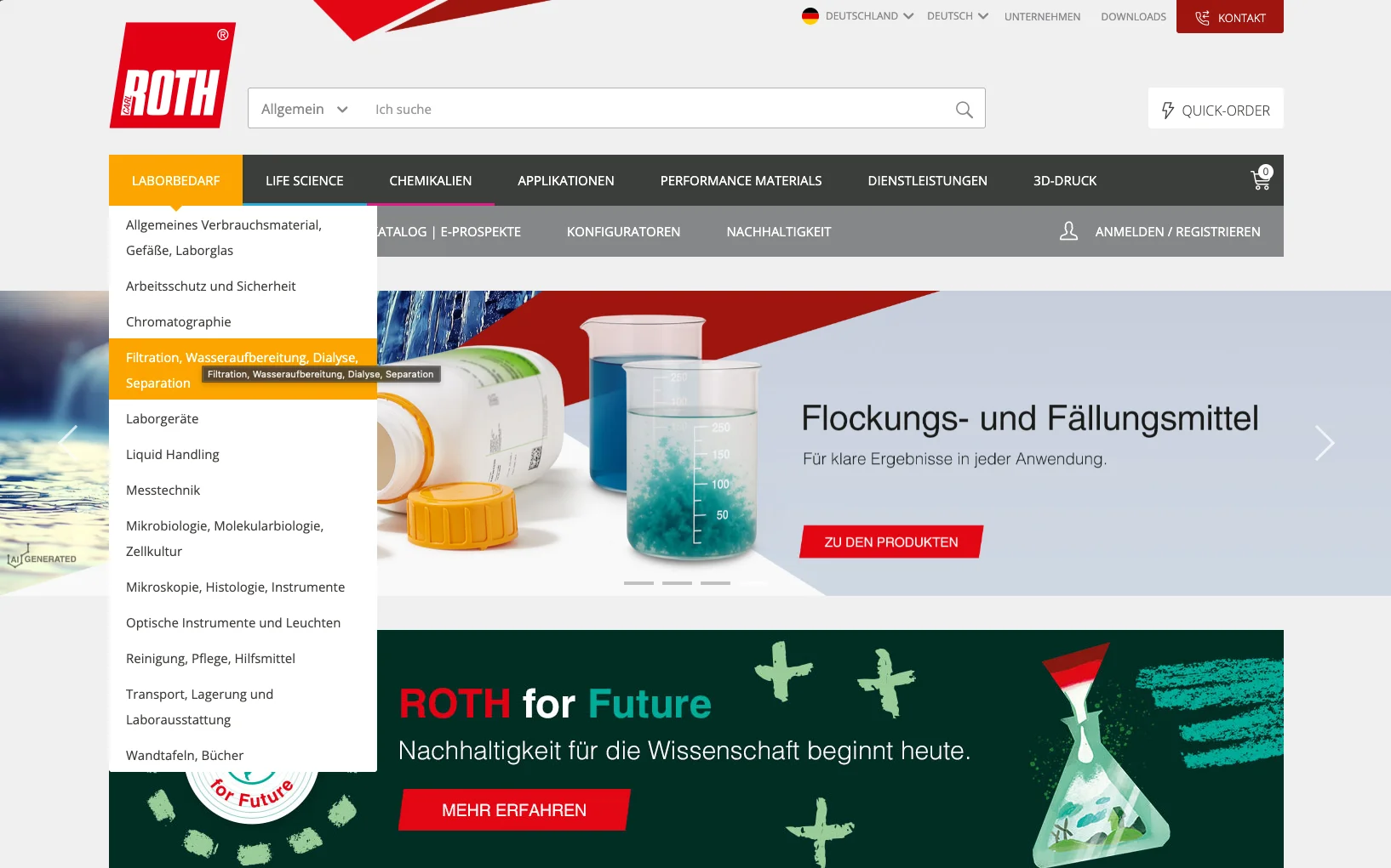 Screenshot-Beleg: Carl Roth — Kriterium 2.4 Mega-Menü / Hauptnavigation