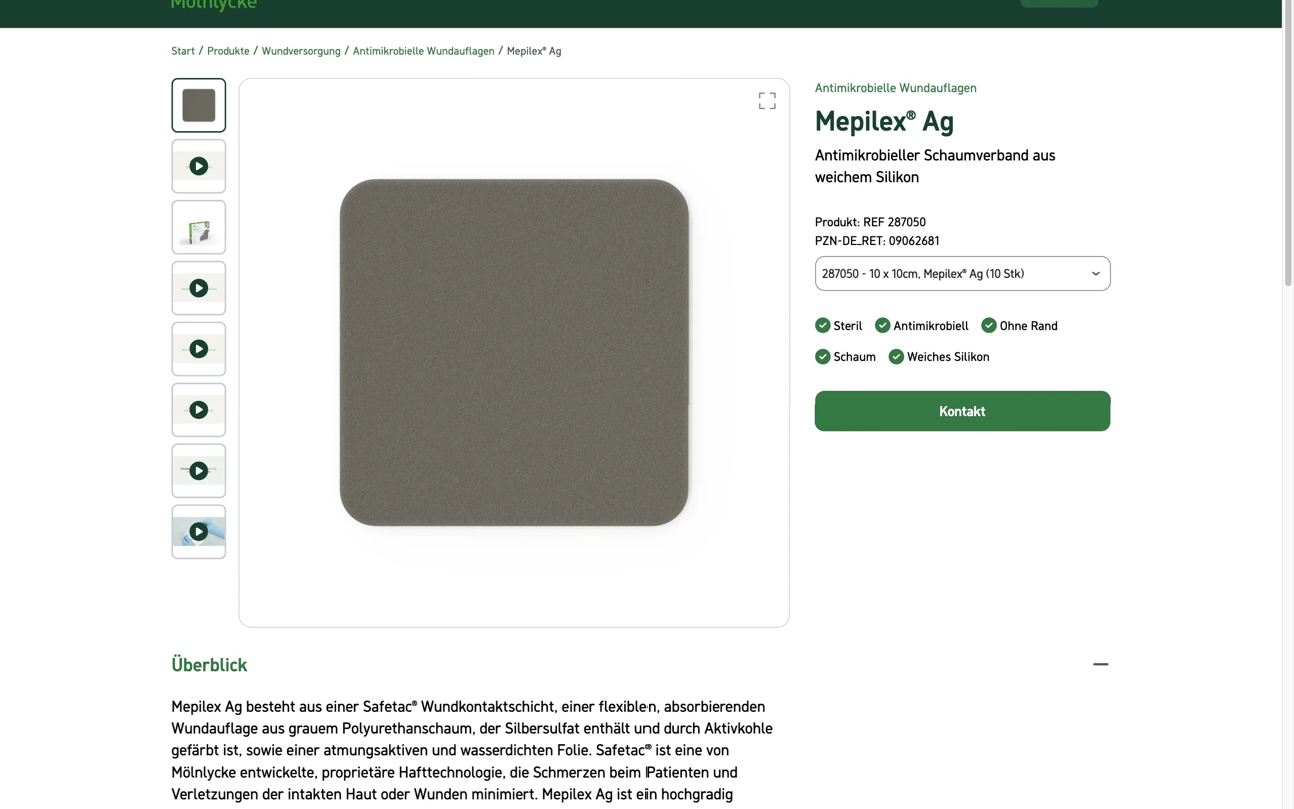 Screenshot-Beleg: Mölnlycke Health Care — Kriterium 6.1 Kontaktmöglichkeiten präsent