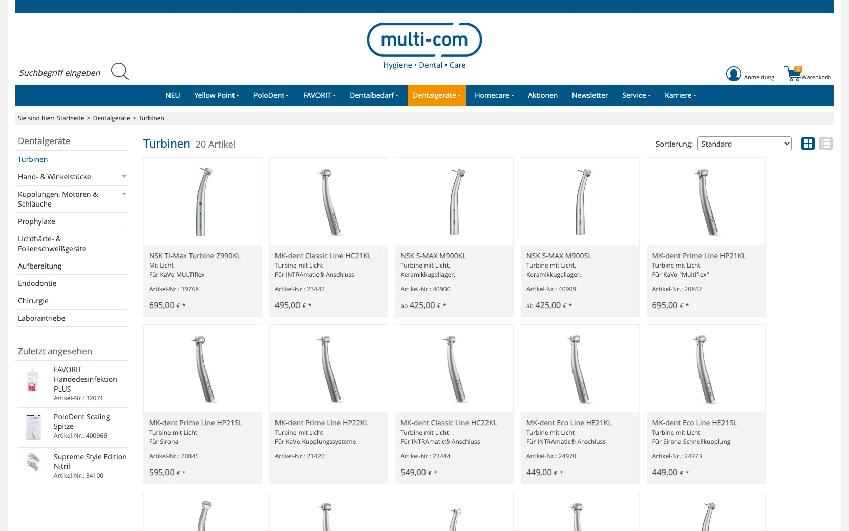 Screenshot-Beleg: multi-com — Kriterium 3.3 Produktidentifikation in der Produktliste