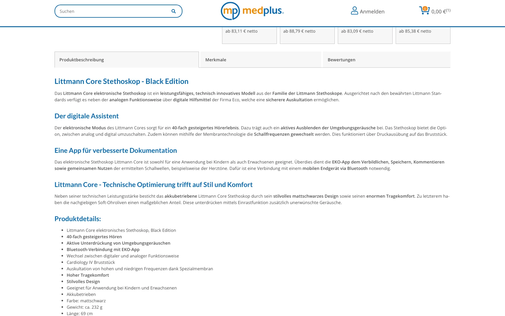 Screenshot-Beleg: medplus24 — Kriterium 4.3 Strukturierte Produktinformation