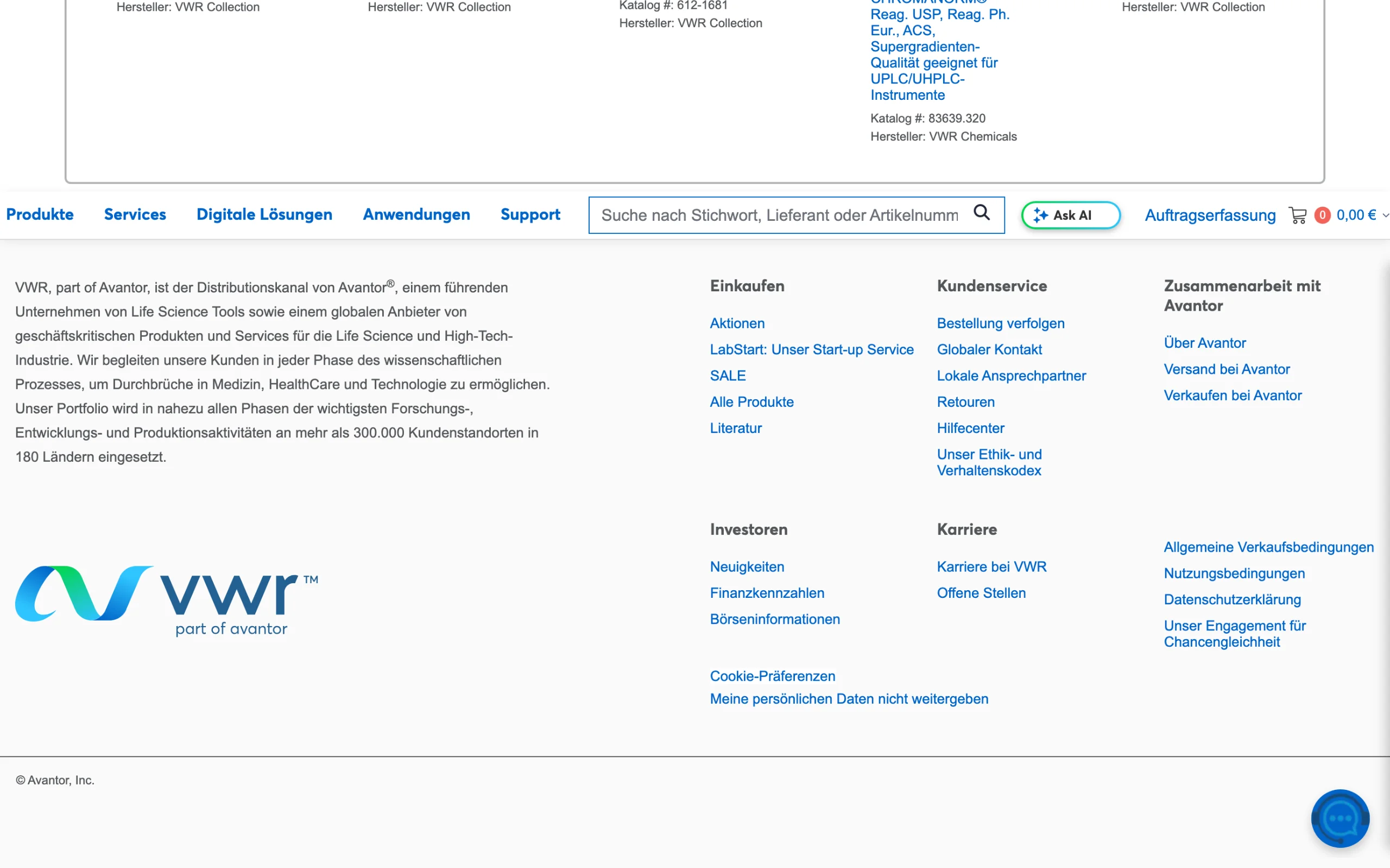 Weiterer Beleg: VWR / Avantor — Kriterium 6.1