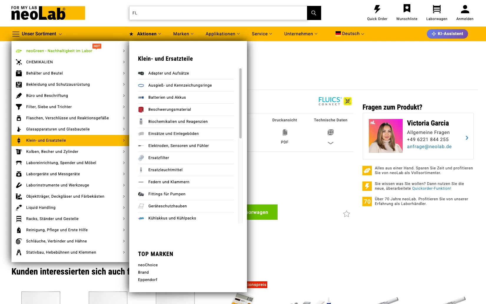 Screenshot-Beleg: neoLab — Kriterium 2.4 Mega-Menü / Hauptnavigation