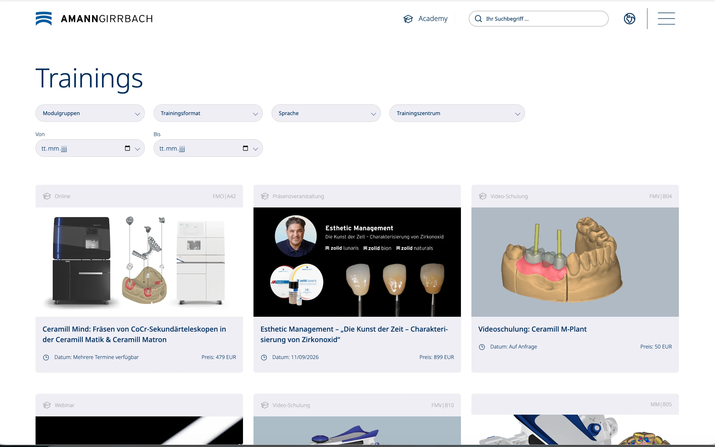 Screenshot-Beleg: Amann Girrbach — Kriterium 6.4 Schulungs- / Education-Hub