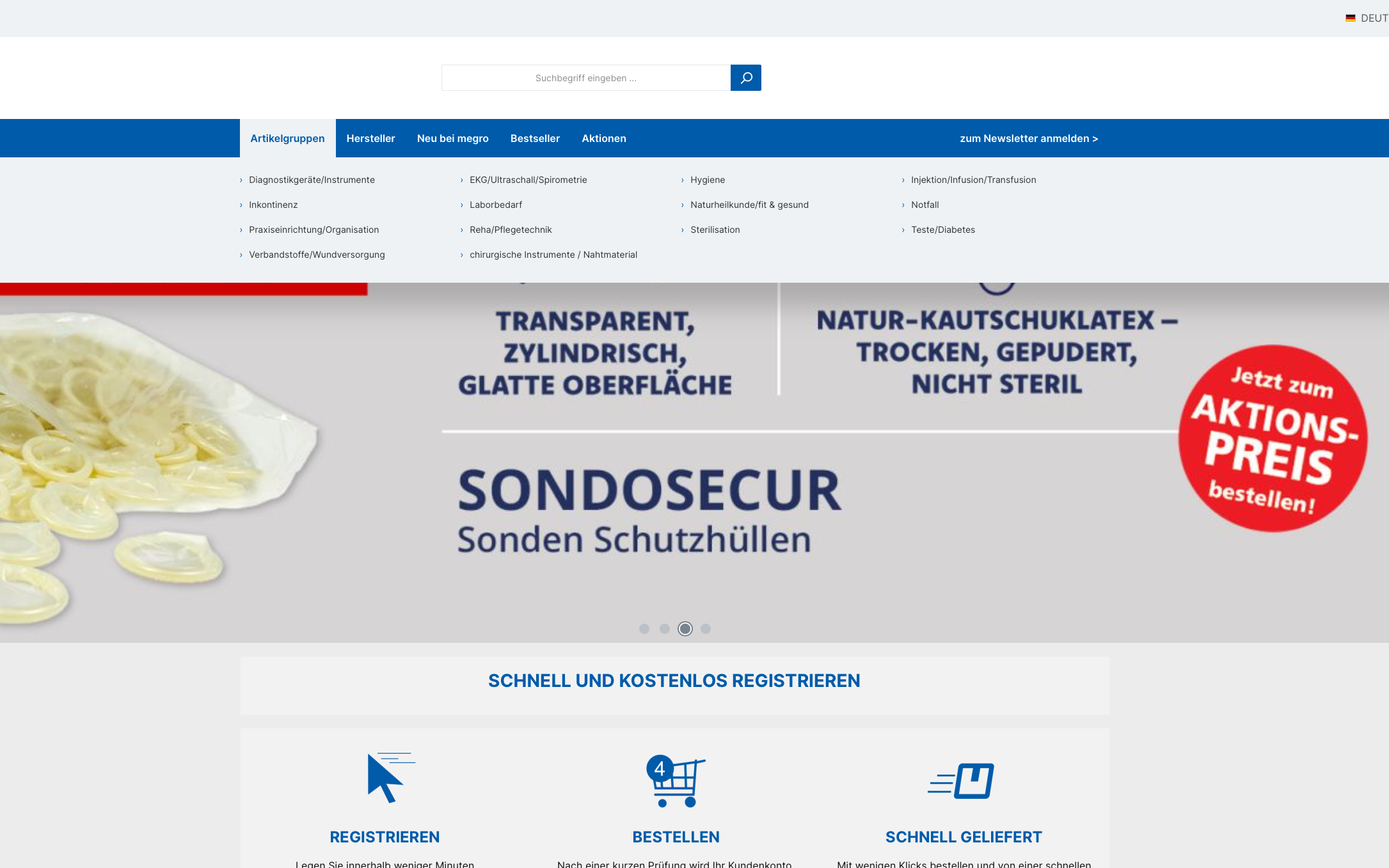 Screenshot-Beleg: Megro — Kriterium 2.4 Mega-Menü / Hauptnavigation