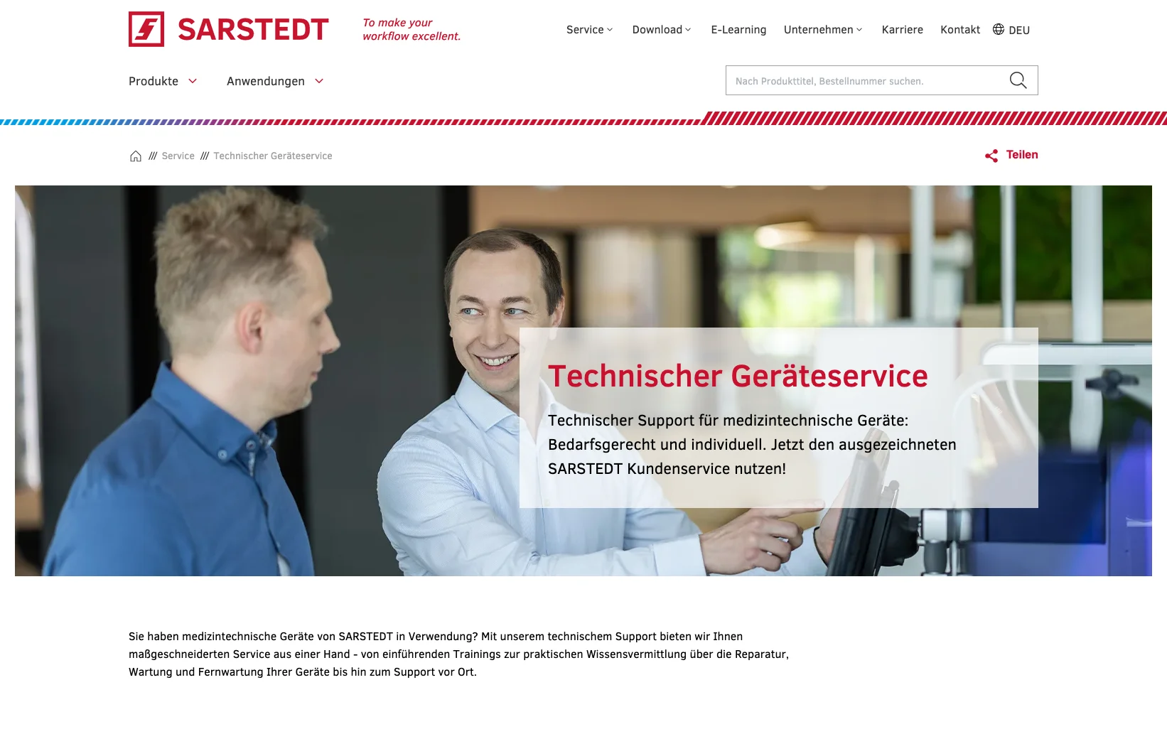 Screenshot-Beleg: Sarstedt — Kriterium 6.5 Service- / Wartungs-Bereich