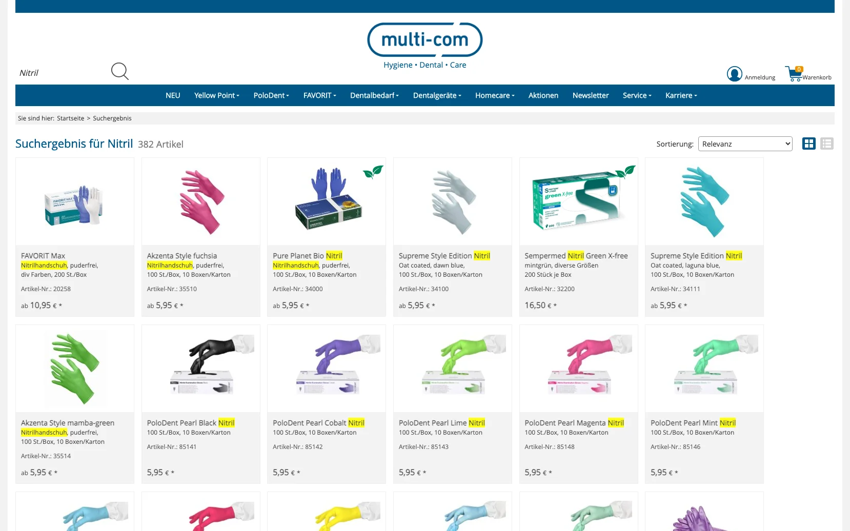 Screenshot-Beleg: multi-com — Kriterium 2.3 Suchvorschläge während der Eingabe