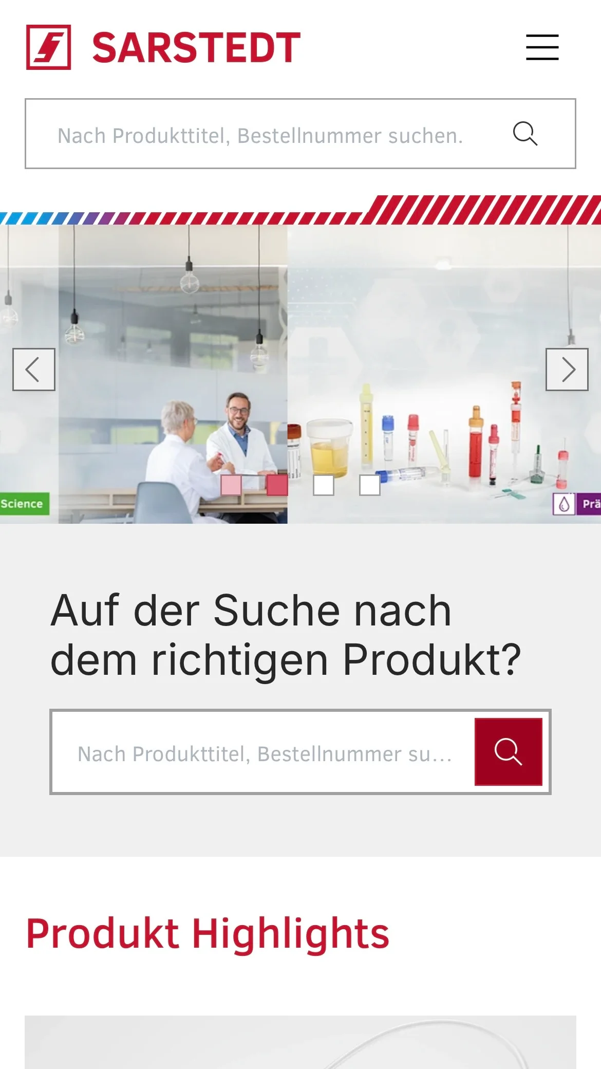 Screenshot-Beleg: Sarstedt — Kriterium 7.5 Mobile Bedienbarkeit