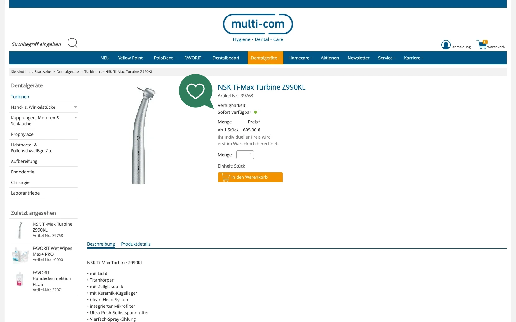 Screenshot-Beleg: multi-com — Kriterium 5.3 Lieferzeit / Verfügbarkeit