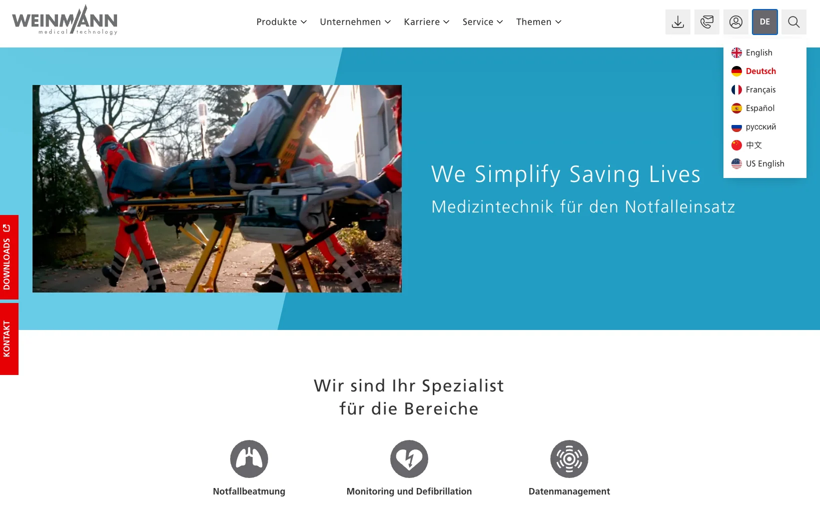 Screenshot-Beleg: Weinmann Emergency — Kriterium 1.5 Sprachauswahl