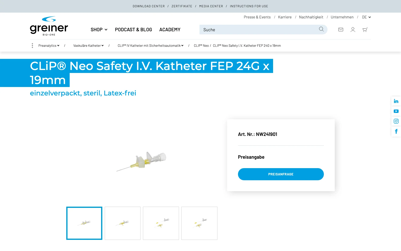 Screenshot-Beleg: Greiner Bio-One — Kriterium 4.1 Mehrere Bilder + Zoom (360°)