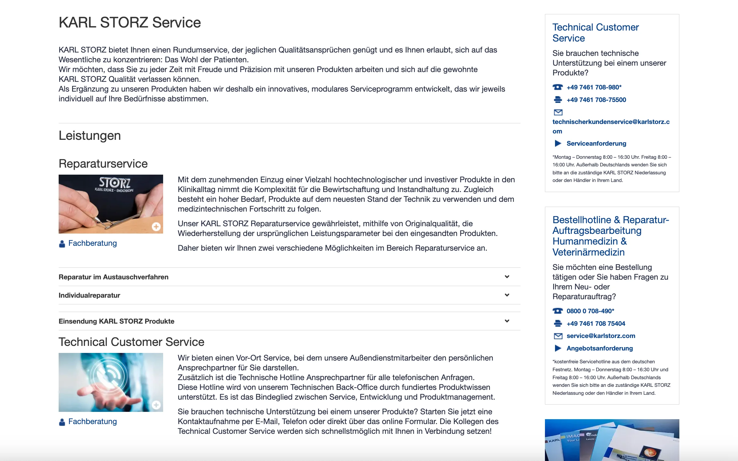Screenshot-Beleg: Karl Storz — Kriterium 6.5 Service- / Wartungs-Bereich