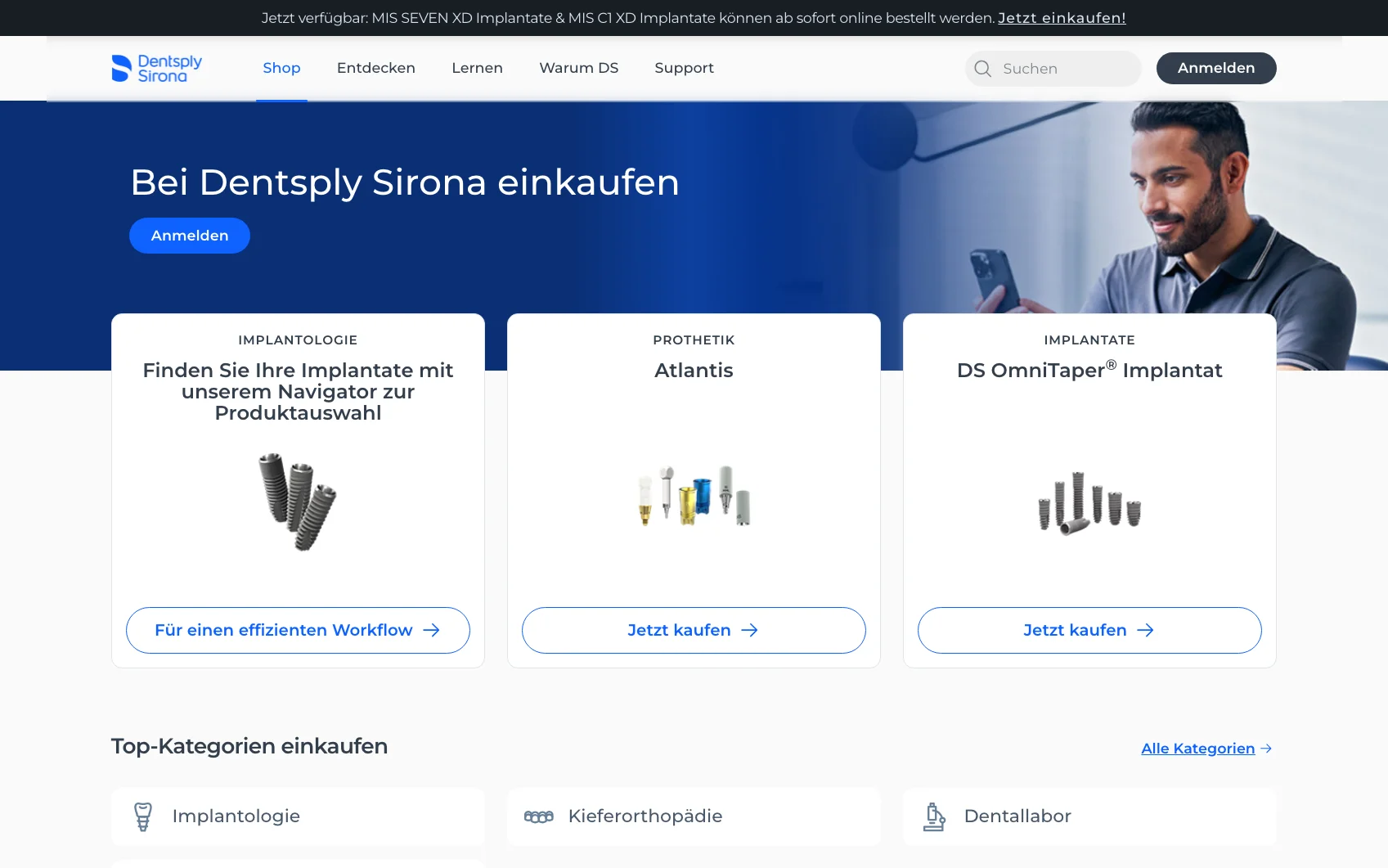 Screenshot-Beleg: Dentsply Sirona — Kriterium 1.1 Öffentlicher Katalog-Zugang