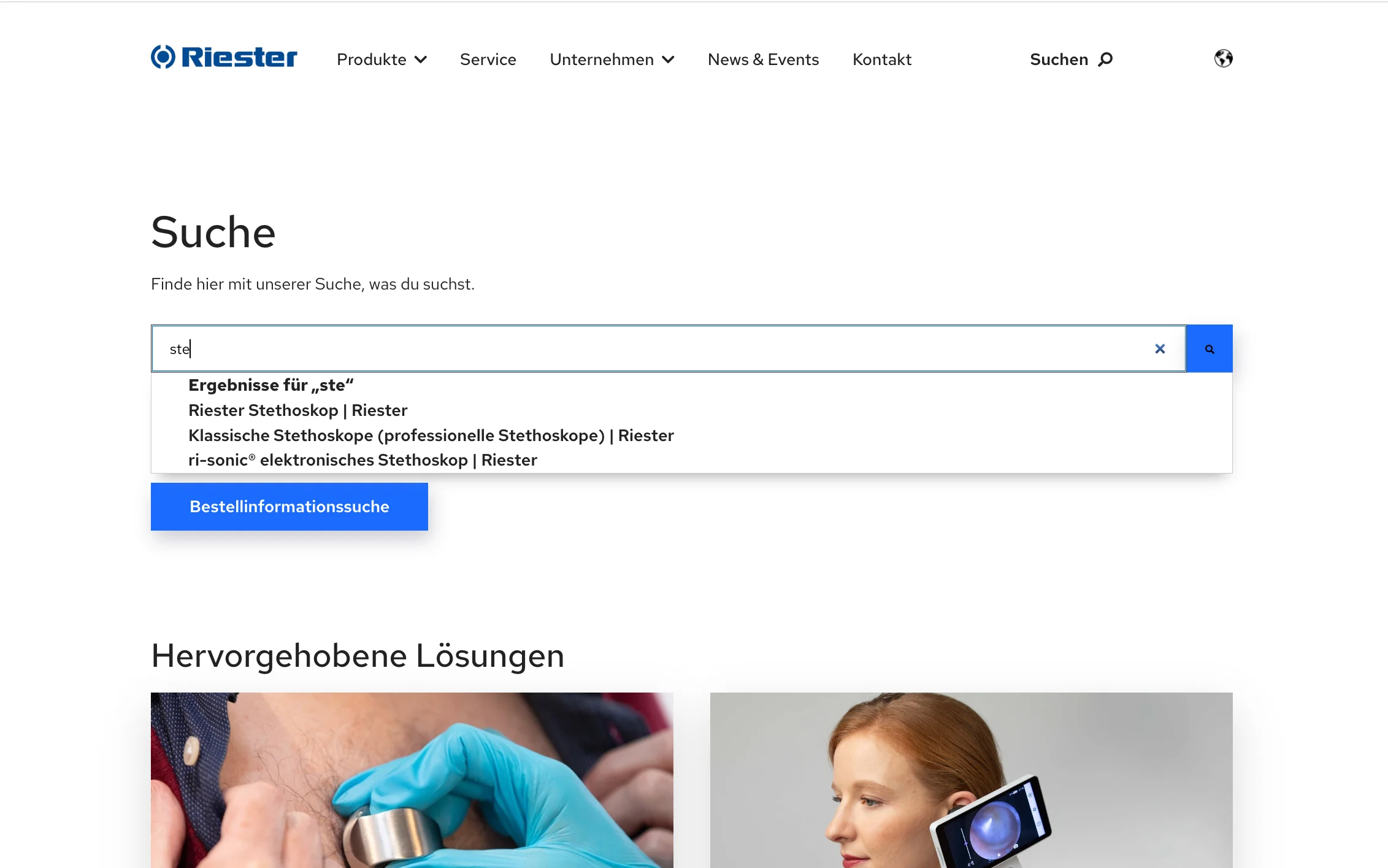 Screenshot-Beleg: Riester — Kriterium 2.3 Suchvorschläge während der Eingabe