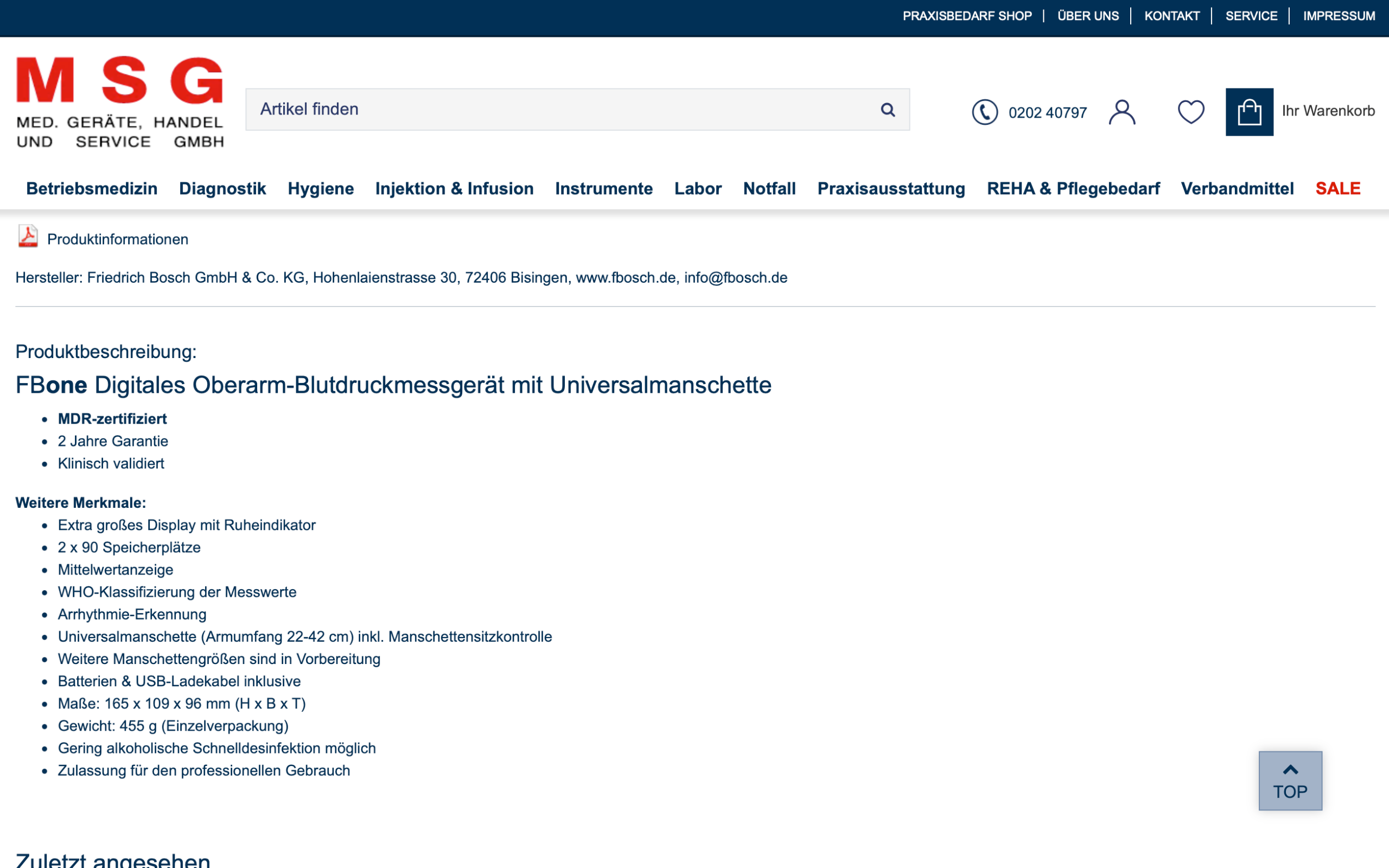 Screenshot-Beleg: MSG-Praxisbedarf — Kriterium 4.3 Strukturierte Produktinformation